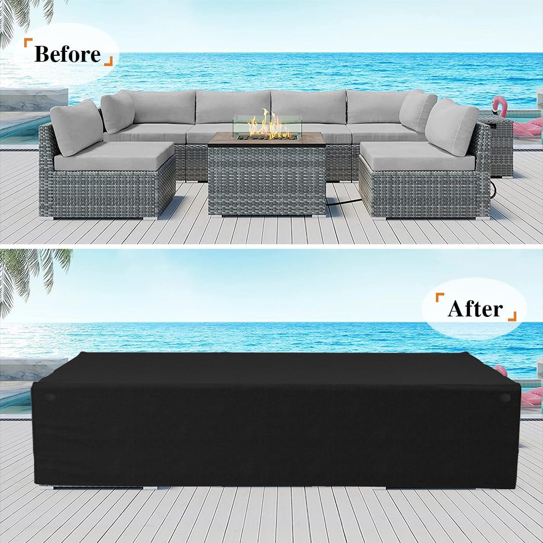 Tuyeho Patio Furniture Set Cover 126 x 64 x 28 inch, Durable Heavy Duty Oxford Fabric Outdoor Sectional Set Cover, Waterproof & Weather Resistant, for Your Outdoor Sectional Sofa Set (Black)