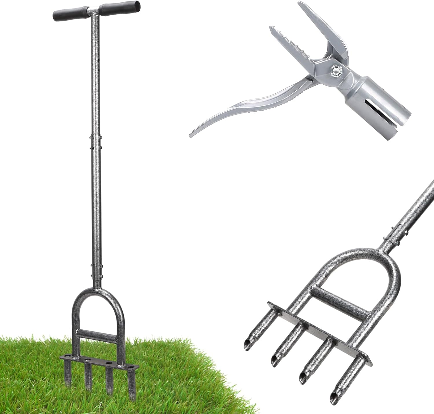 2-in-1 Lawn Aerator Tool - Adjustable Height with 4 Hollow Aeration Ti