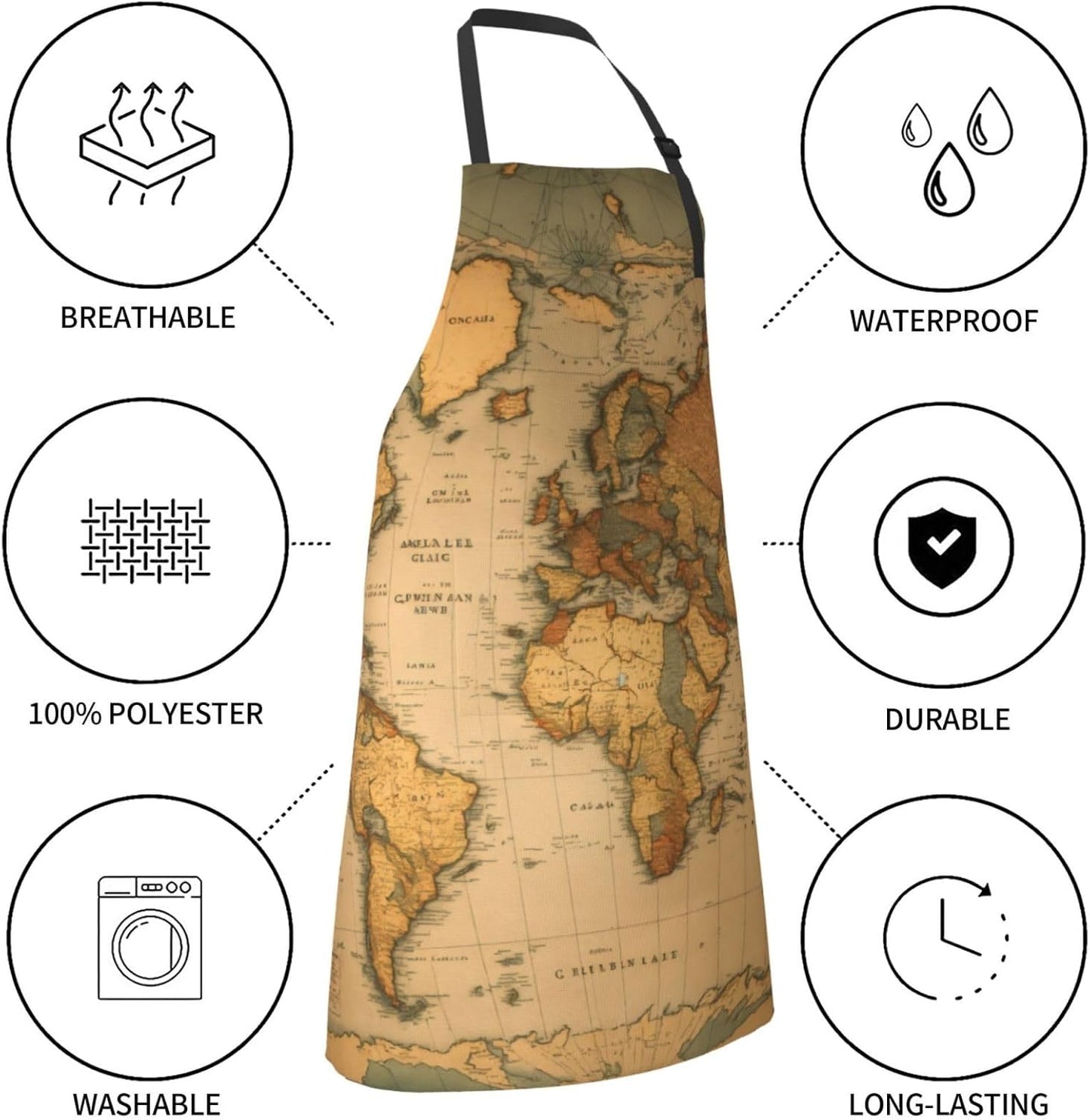 World Map print Waterproof chef's apron with pocket apron for kitchen 