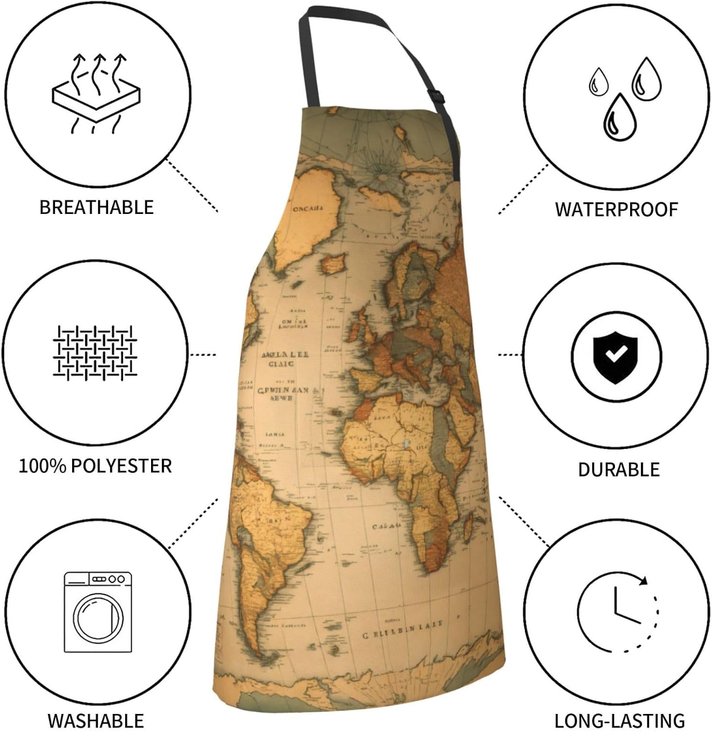 World Map print Waterproof chef's apron with pocket apron for kitchen 