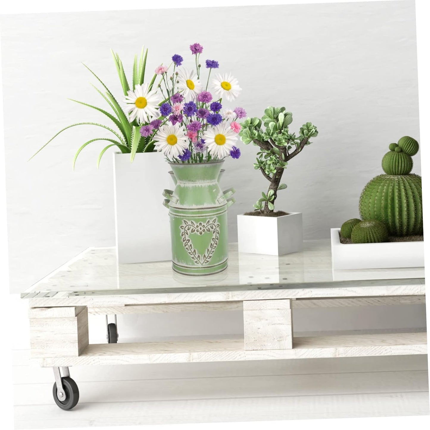 Flower Pot Decorative Flower Farmhouse French Rustic Metal Jug Country Pitcher Metal Flower Bucket with Handles Terrarium Decorations Home Flower Container Galvanized Iron Vase