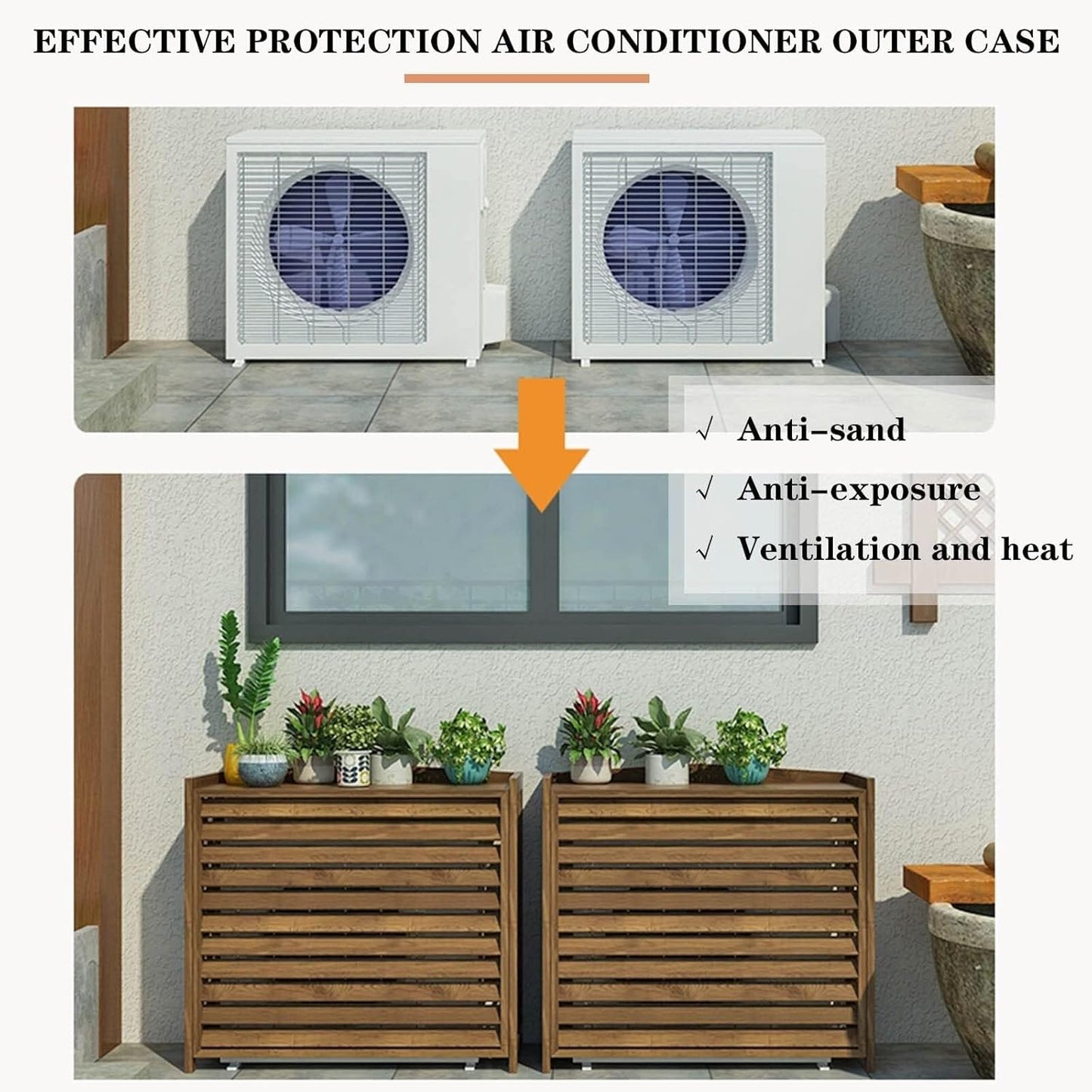 Outdoor Air Conditioner Cover Wooden Flower Stand, Solid Wood Radiator Cover, Decorative Plant Stand, Carbonized Wooden AC Rack(85x35x75cm/33.4x13.7x29.5in) (Black 100x43x94cm/39.3x17x37in)