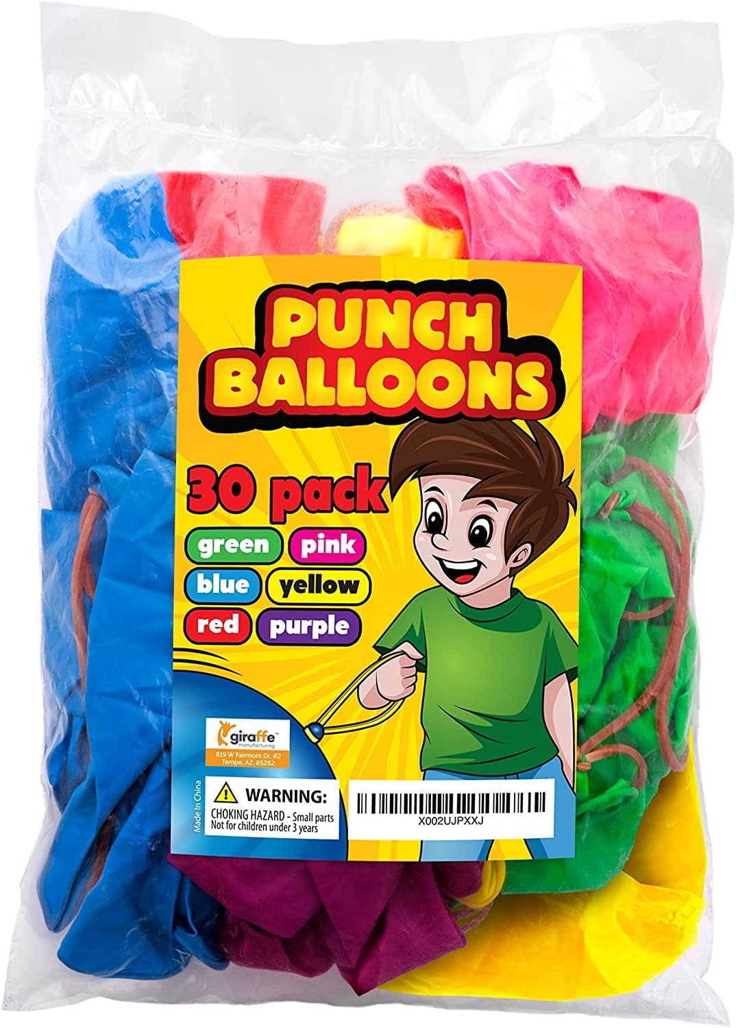 Giraffe 30 Pack Punch Balloons Bulk Fun Party Favors for Kids - 18 Inches Large Thick Latex Neon Rubber Heavy Duty Balloons - Age 4-8, 6 to 8, 8-12 - Easter Basket Stuffers For Kids