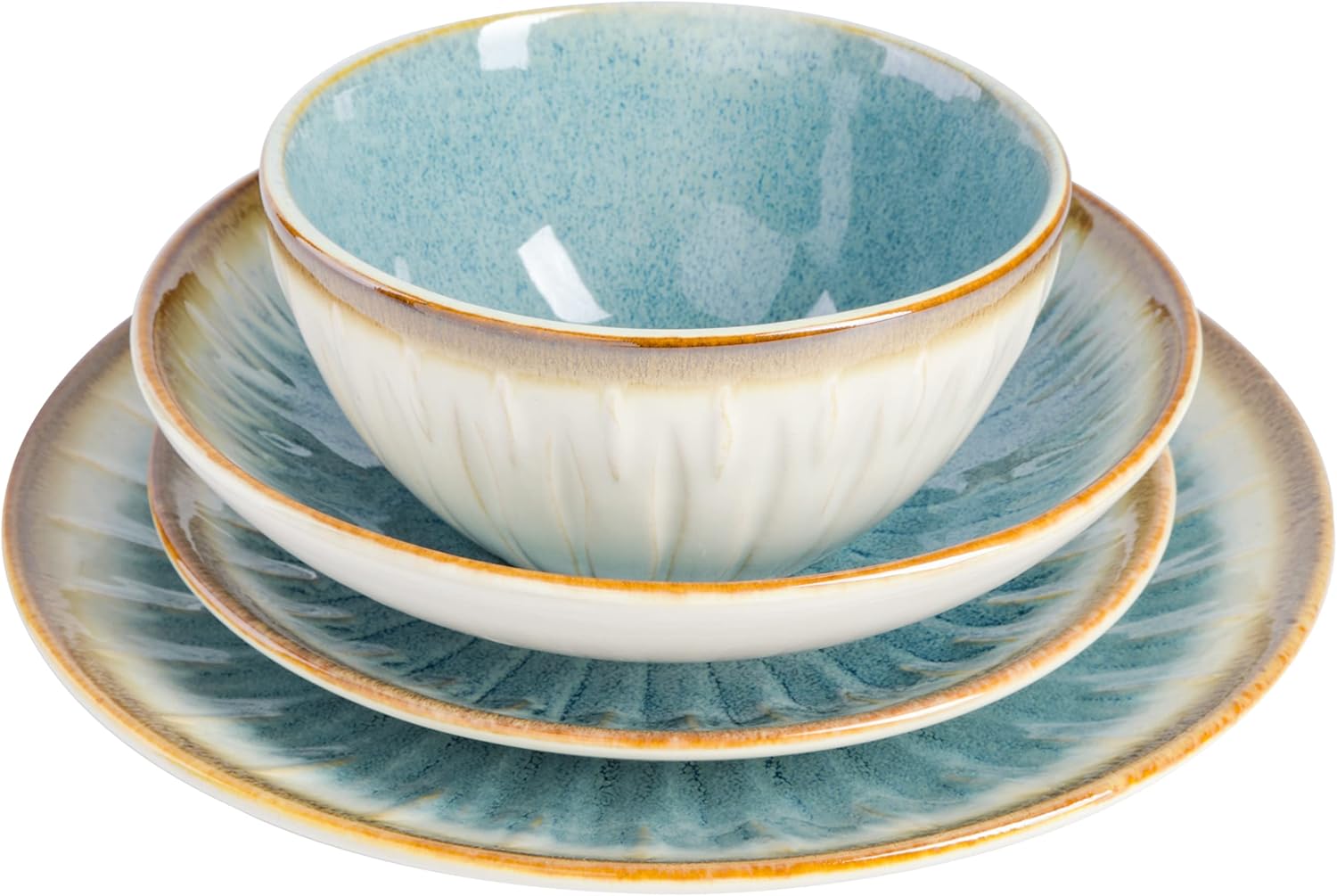 Gibson Elite Mayfair Bay 16-Piece Embossed Double Bowl Dinnerware Set,