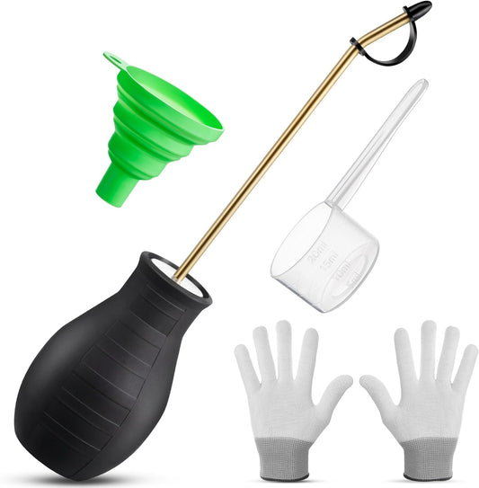 Diatomaceous Earth Powder Duster, 8OZ Garden Powder Applicator Dispenser with Long Metal Tube, Bulb Duster Sprayer for Home Organic Gardening Agricultural Supply (Black,1 Pack)