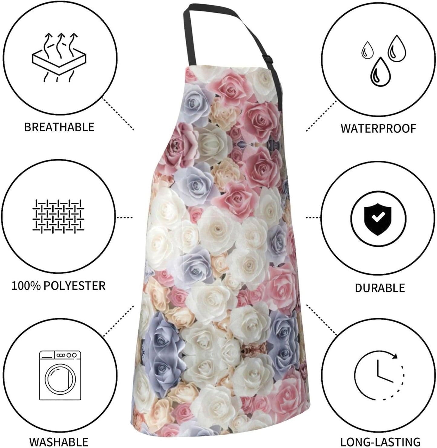 Rose Flower Floral Print Laundry apron 28x33 In Waterproof Kitchen Apron with Pockets for Cooking Baking