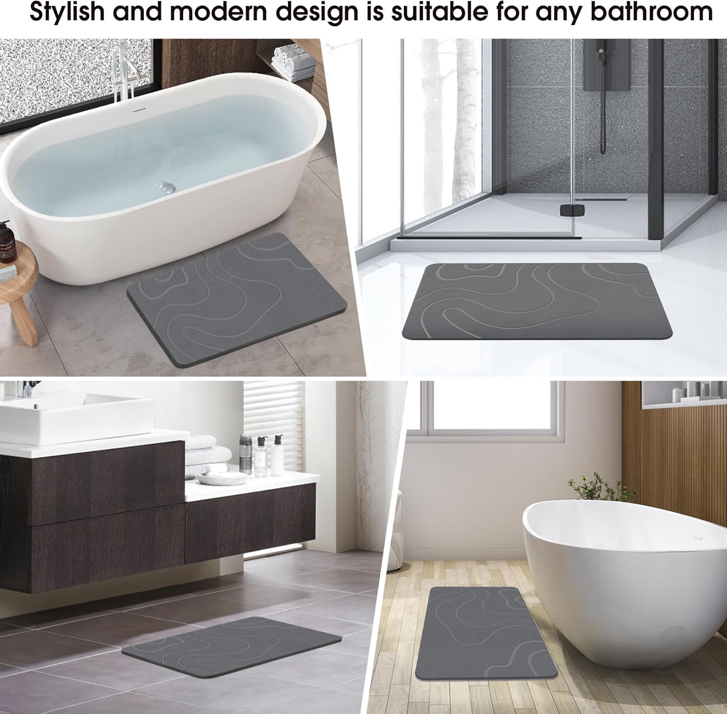 Stone Bath Mat Diatomaceous Earth Shower Mat Non-Slip Super Absorbent 