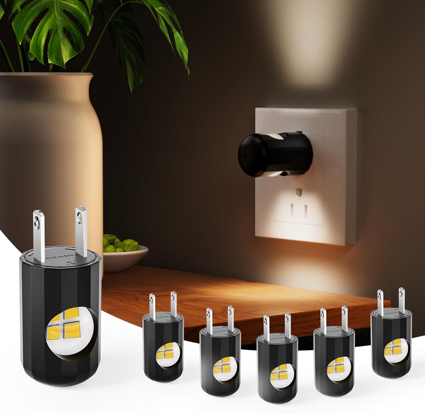 6 Pack LED Night Lights with Dusk to Dawn Sensor, 3000K Soft White, Plug in Wall Night Lights for Kids, Kitchen, Hallway, Bathroom, Bedroom,Non-Dimmable