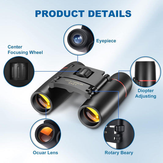 Compact Binoculars, Lightweight Foldable Small Binoculars for Adults a