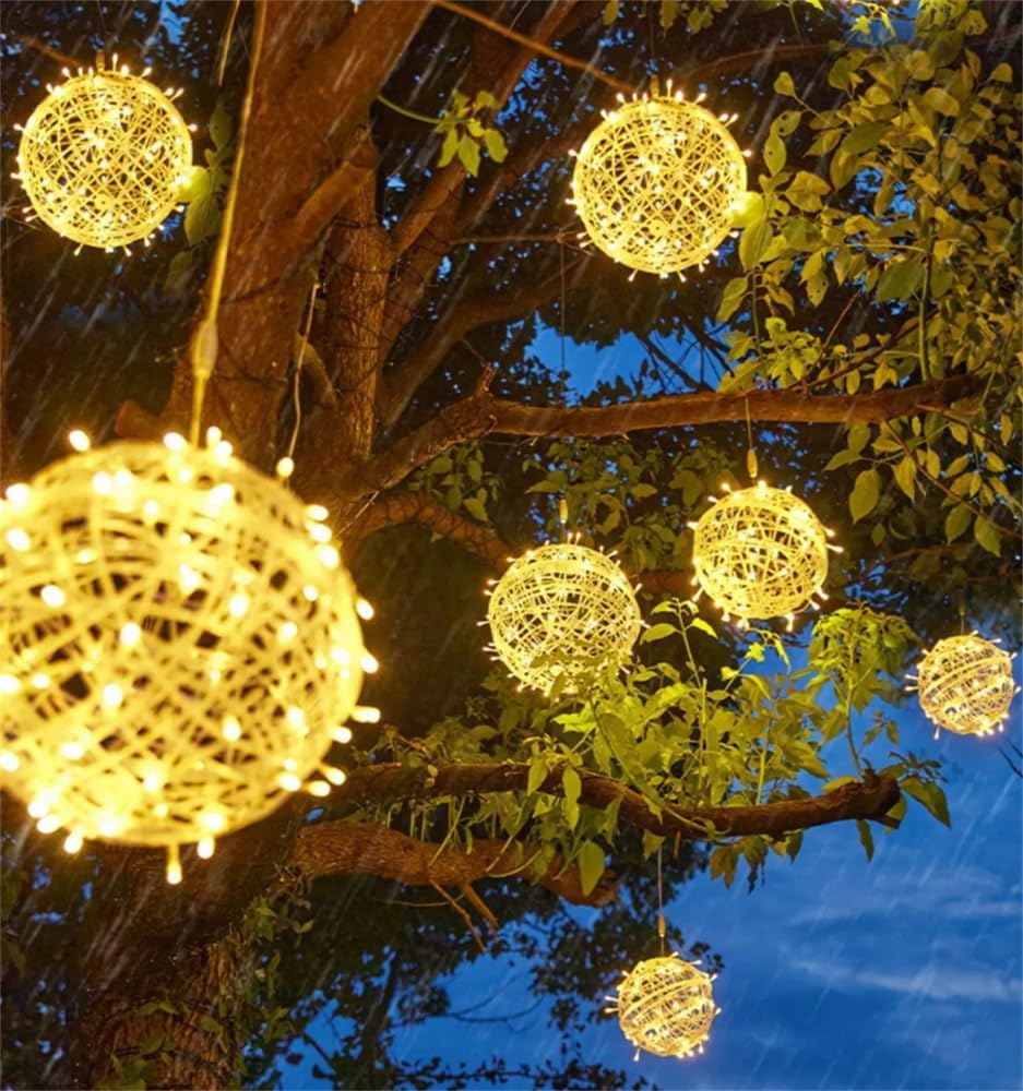 3 Pack Solar Hanging Ball Lights - 7.8Inch LED Waterproof Outdoor Decor Ball Light Christmas Outdoor Garden Lanterns Waterproof Globe Fairy Lights (White)