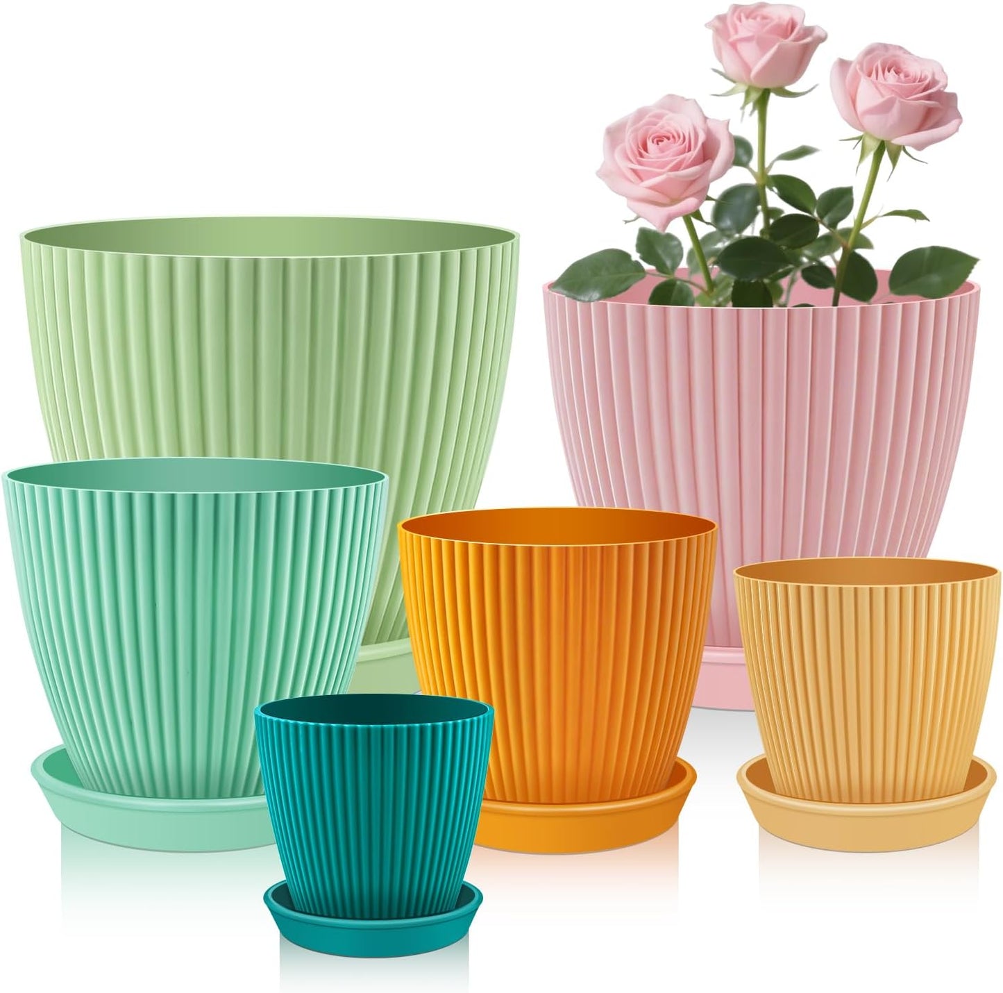 SupKing Plant Pots with Drainage Saucers 7.5/6.7/6/5/4/3.5 Inch Set of