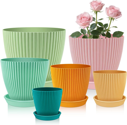 SupKing Plant Pots with Drainage Saucers 7.5/6.7/6/5/4/3.5 Inch Set of