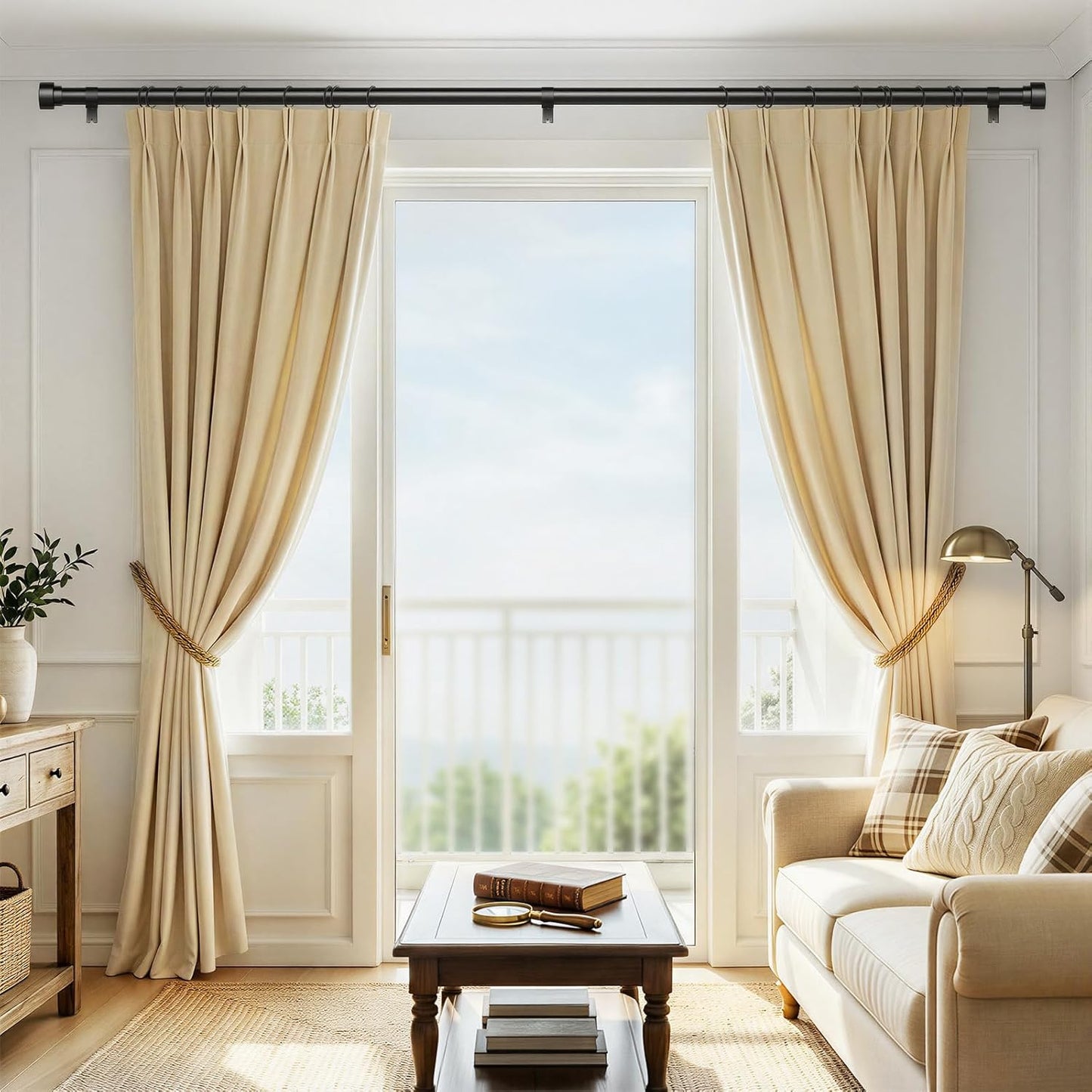 Heavy Duty Curtain Rods for Windows 66 to 120 Inch,1 Inch Adjustable Black Curtain Rod with Easy Installation and Modern Design,Decorative Long Drapery Rods with Metal Finials (A1,Black,30-120")