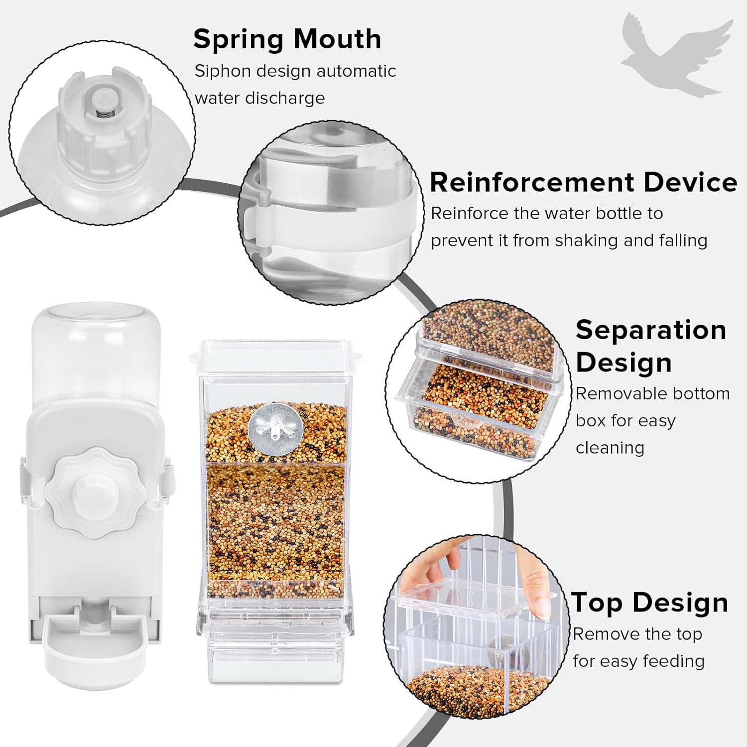 No Mess Bird Feeder Water Dispenser Set, Parakeet Cage Accessories, Bi