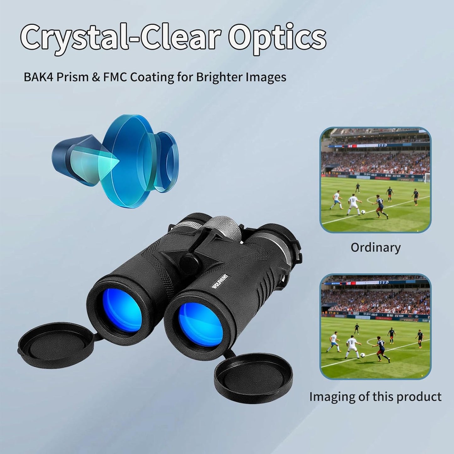 WOLFHUNT 12x42 / 10x42 Optics Binoculars, BAK-4 Prism FMC Lens, High Power Bino IPX7 Waterproof, Nitrogen-Filled Fogproof Binoculars for Bird Watching, Hunting, Travel