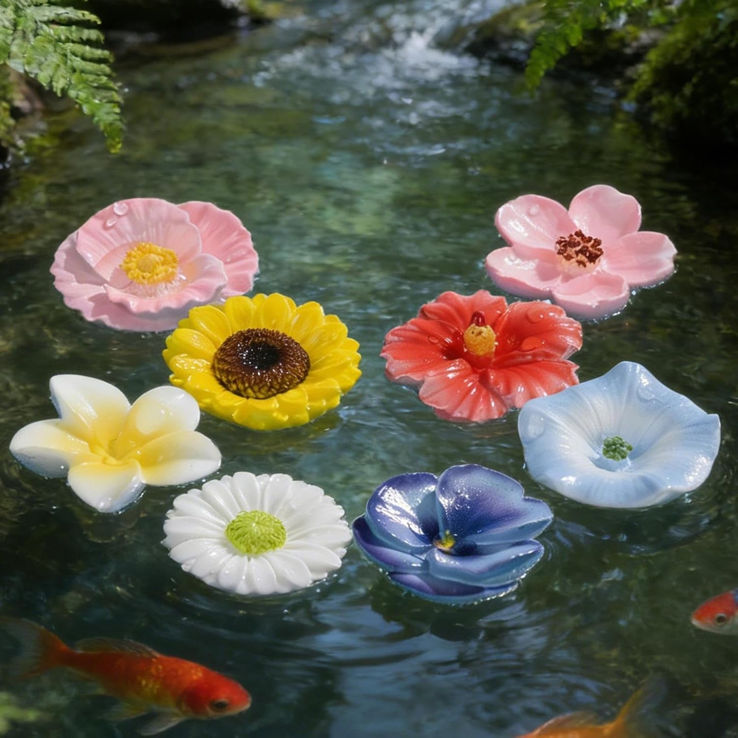 Floating Bee Feeder, Flower Shape Water Station, 8 Pieces Nectar Cups with Bright Colors, Weatherproof Garden Decor, Bee Feeder with Aesthetic Design, Feeding Station for Garden Patio