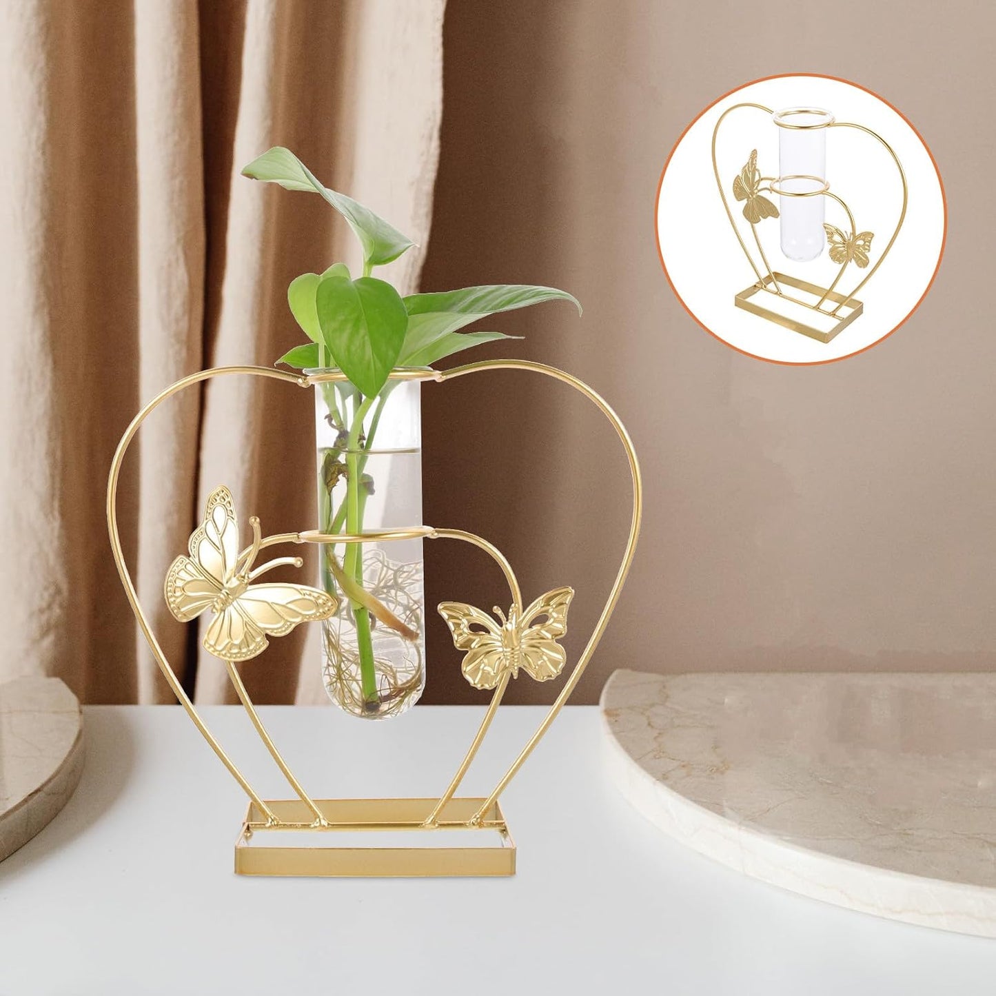 Hydroponic Planter Glass Vase Butterfly-Shaped Hollow Flower Pot Decor