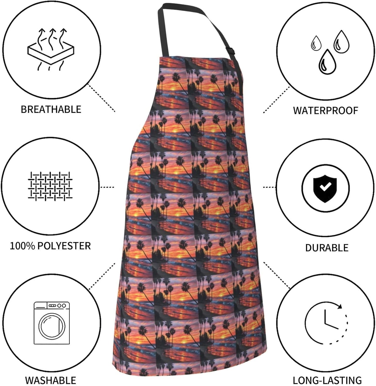 YANYU Palm Tree Sunset Print 28x33 In Kitchen Apron Stylish Chef Apron with Pockets for Cooking Baking Painting
