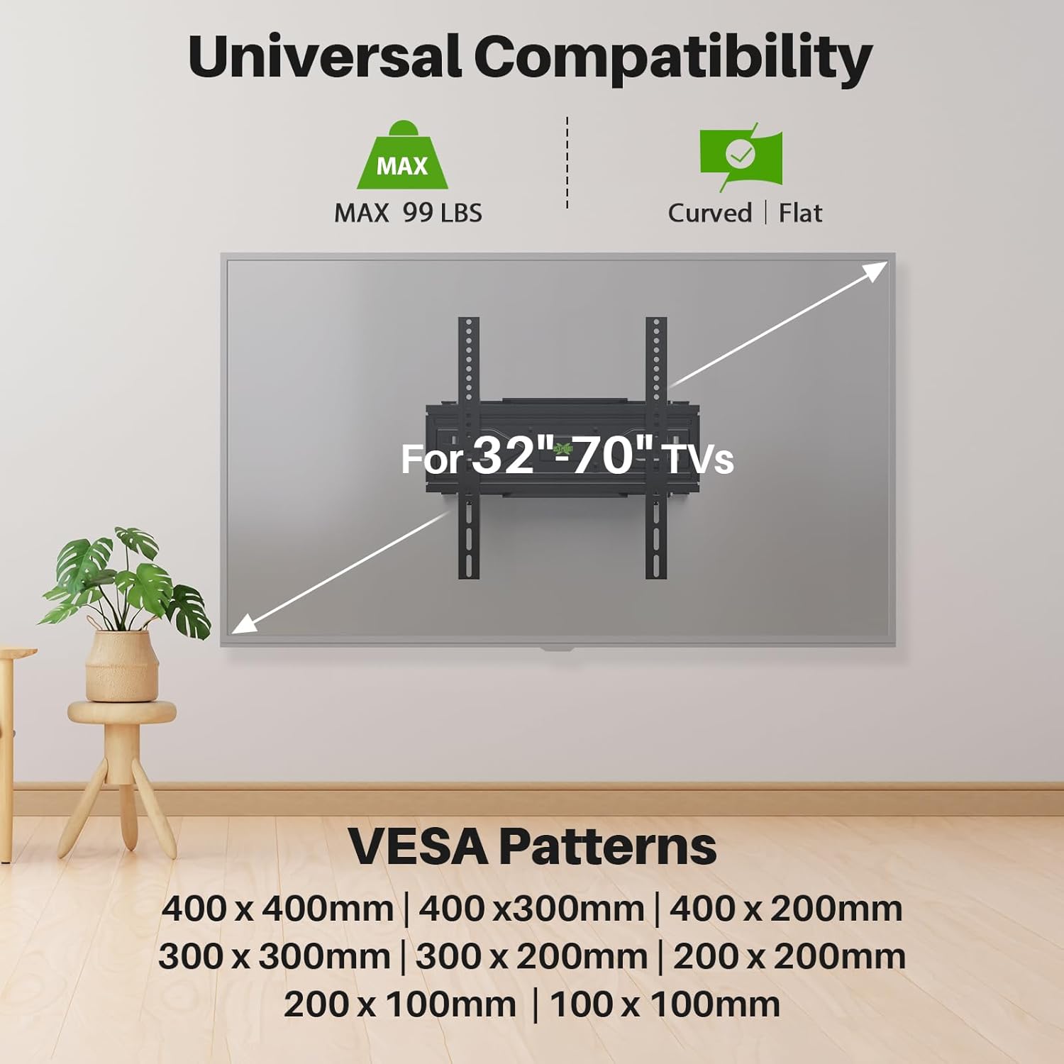 USX MOUNT Full Motion TV Wall Mount for Most 32-70 inch TVs up to 99 l