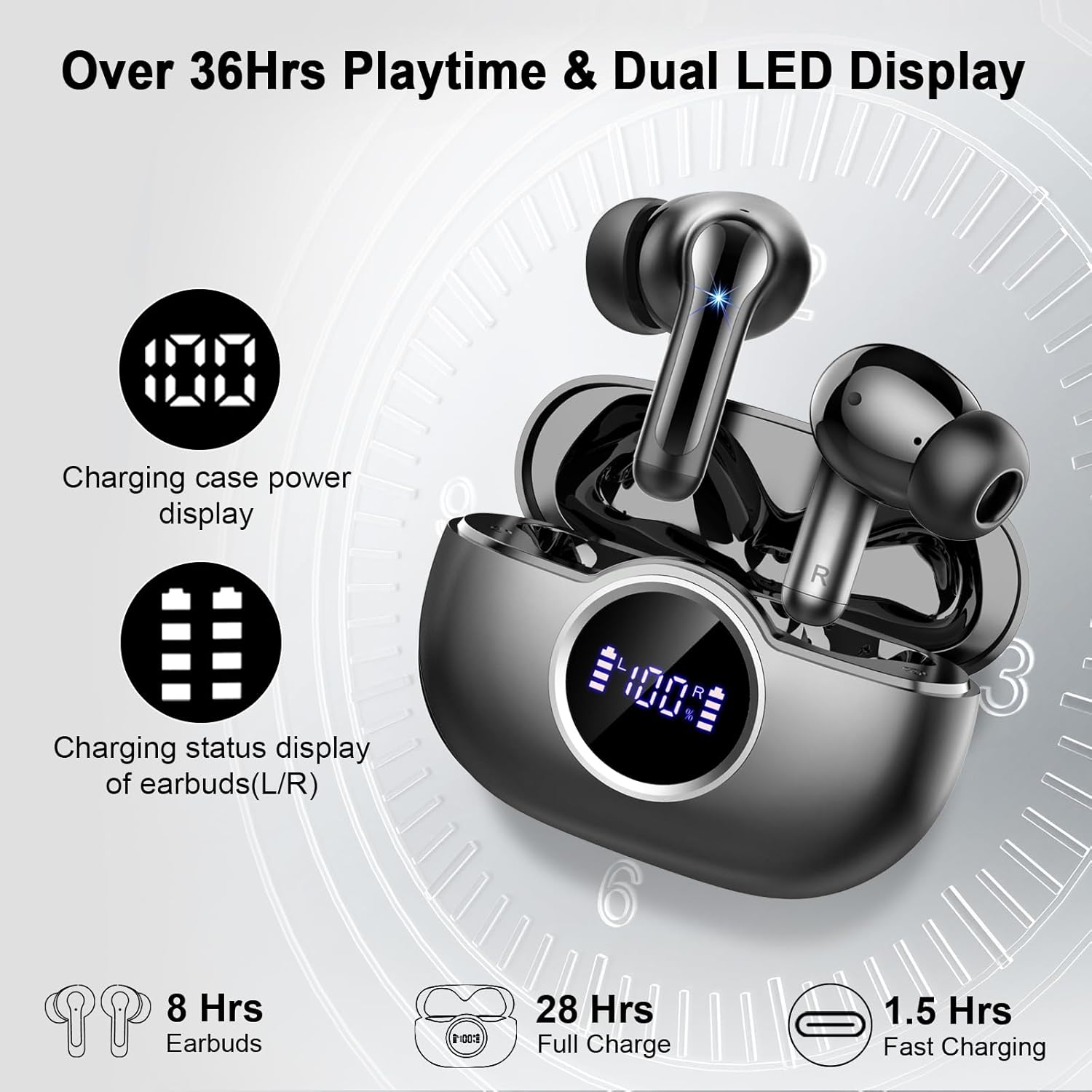 Wireless Earbuds, 2026 3D-Stereo Bluetooth 5.4 Headphones Deep Bass Ea