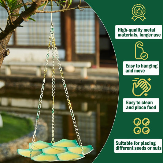 23" H Hanging Bird Feeder, Metal Bird Feeders for Outdoors Hanging, Flat Bird Feeder Seed Tray for Outside Garden Yard Decor