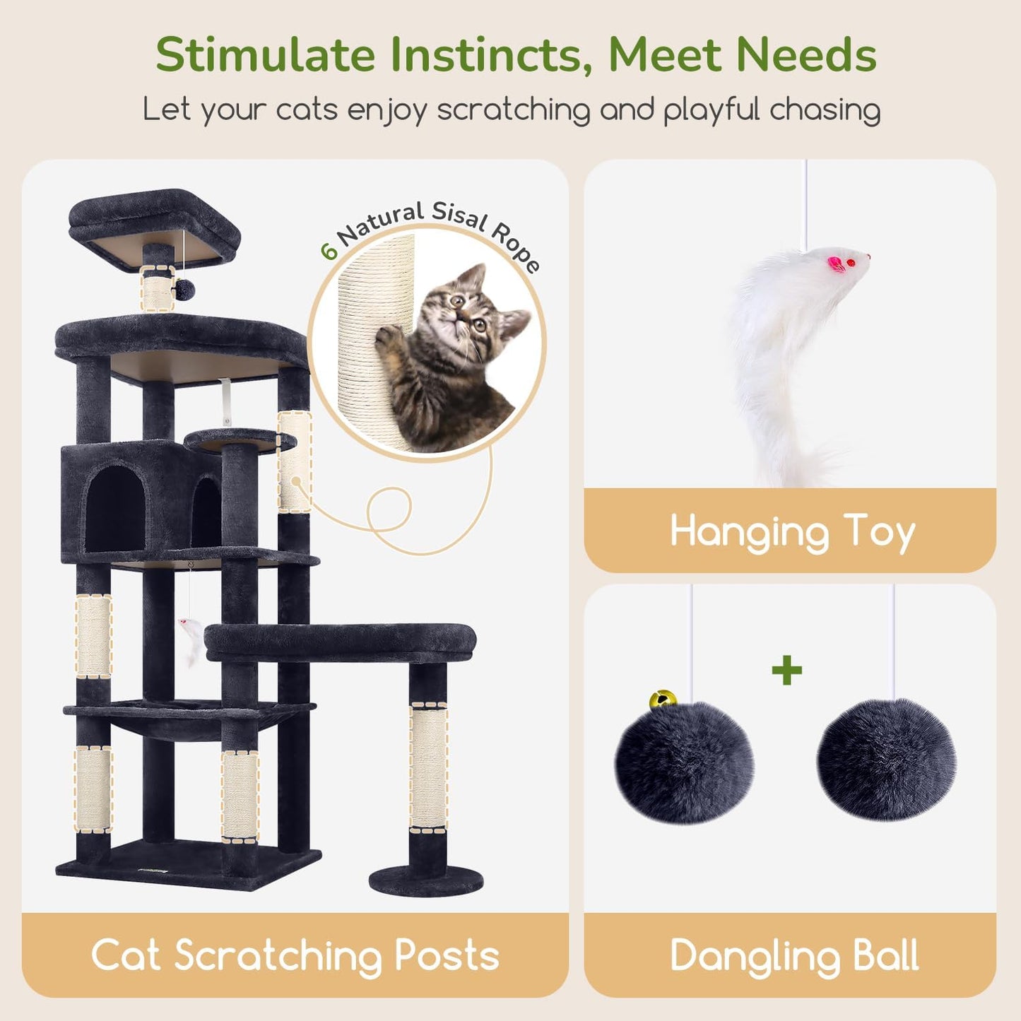 Globlazer Extra Large Platform Cat Tree, 65in Sturdy Cat Scratching Tr