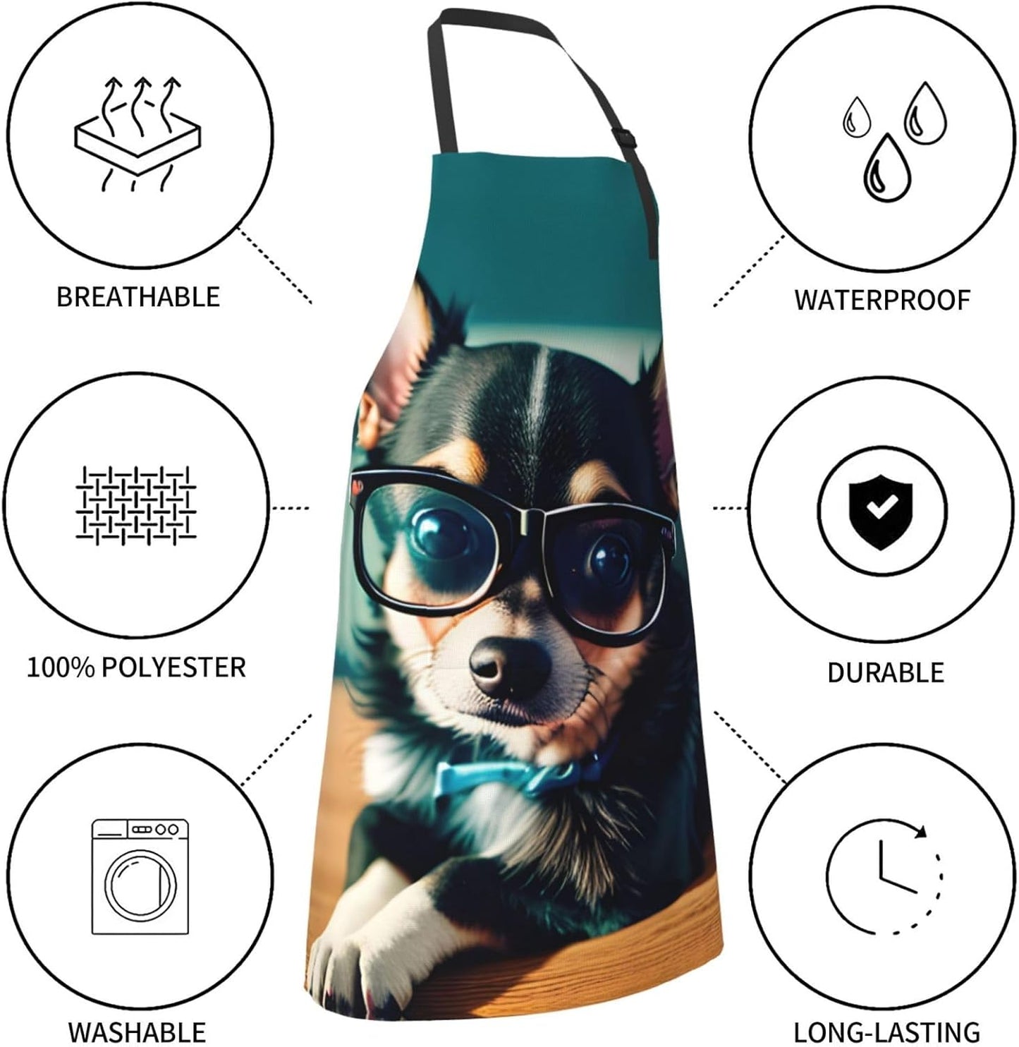 Chihuahua Dog Glasses print Waterproof chef's apron with pocket apron for kitchen cooking baking barbecue and gardening
