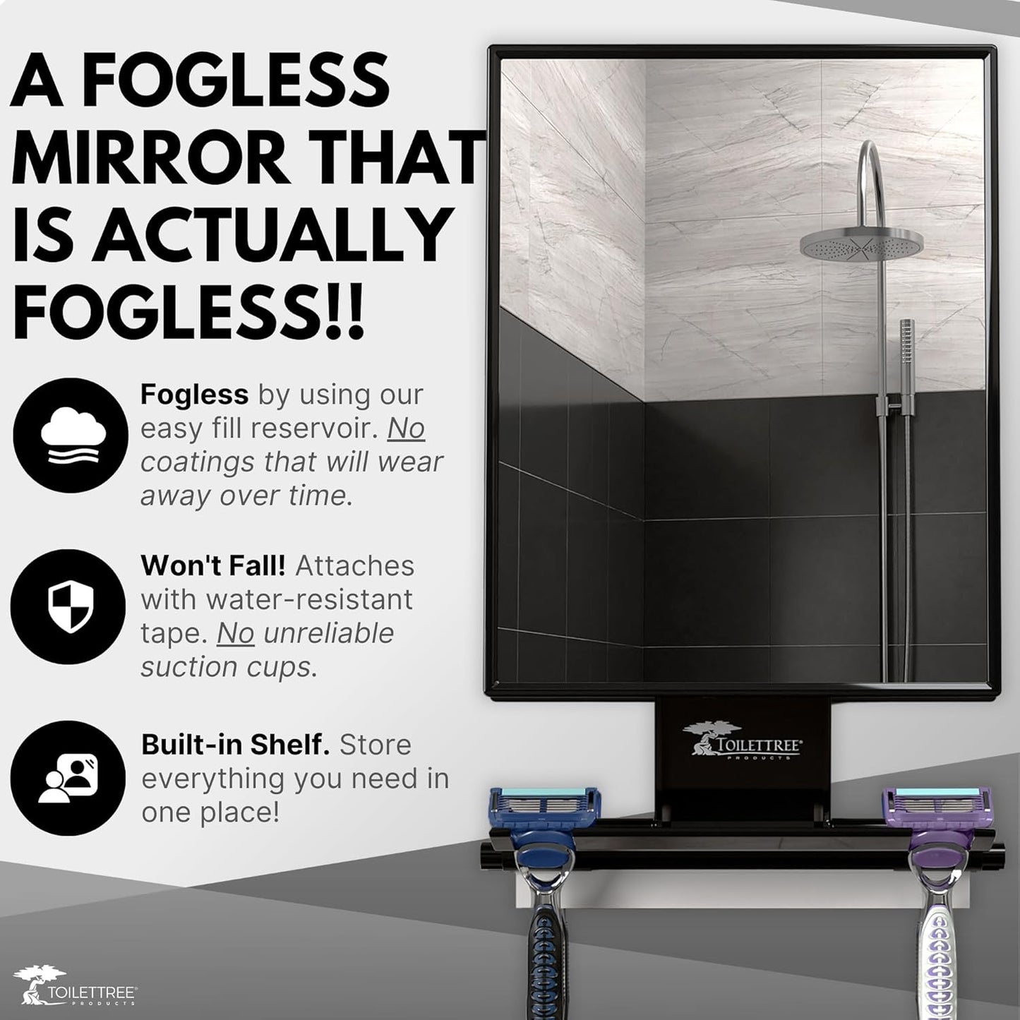 ToiletTree Products Fogless Shower Mirror - Anti-Fog Mirror - Adjustab