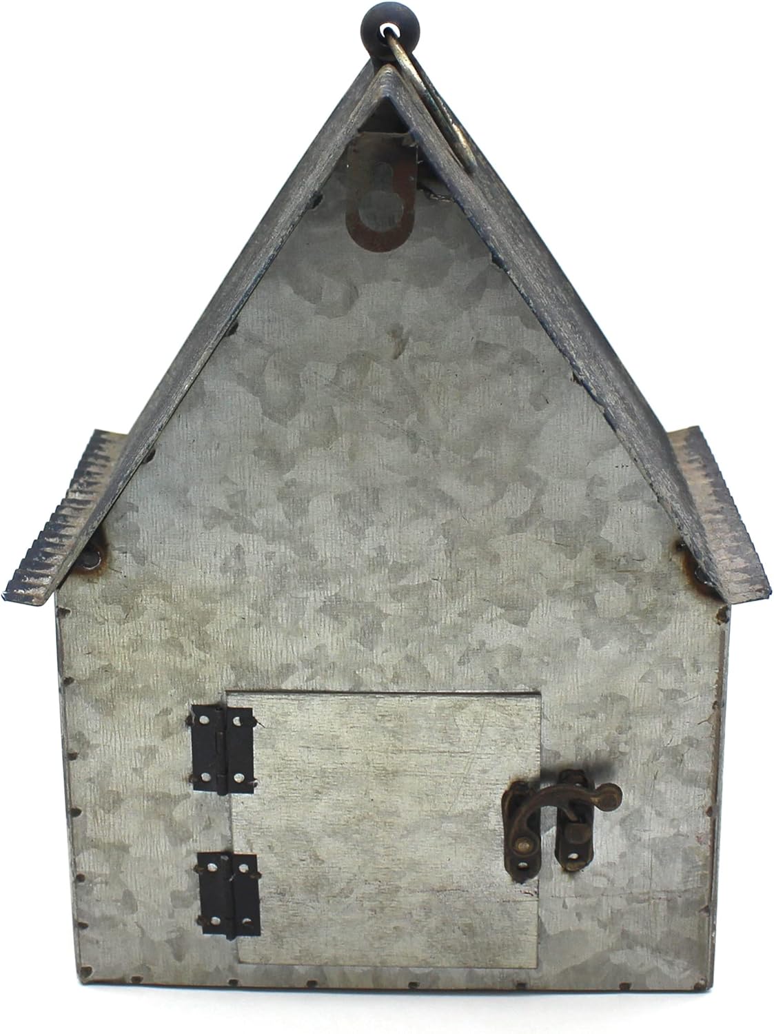 CVHOMEDECO. Rustic Vintage Metal Garden Birdhouse American Flag Design Single Roof Hanging Bird House for Outside
