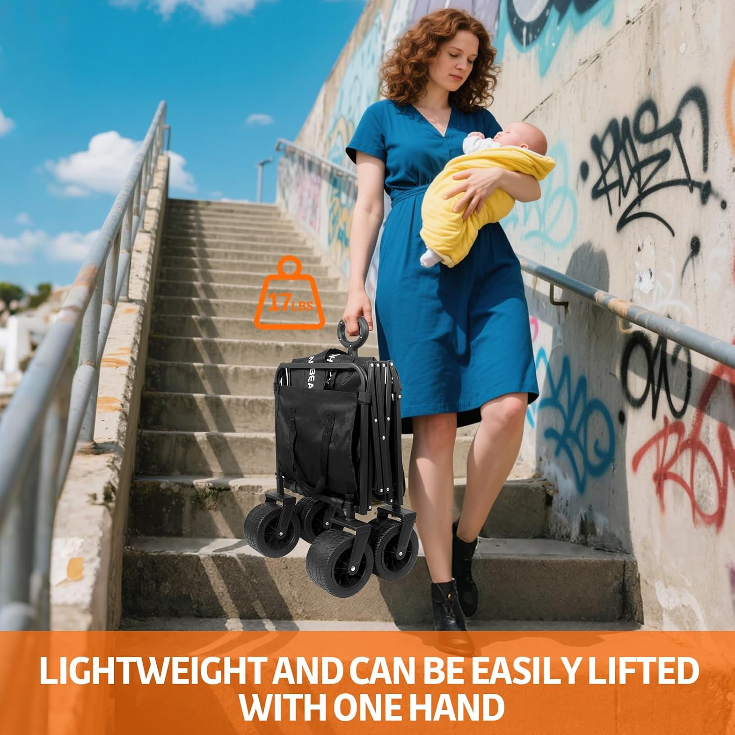 300L Large Collapsible Wagons Carts with Big All-Terrain Beach Wheels,