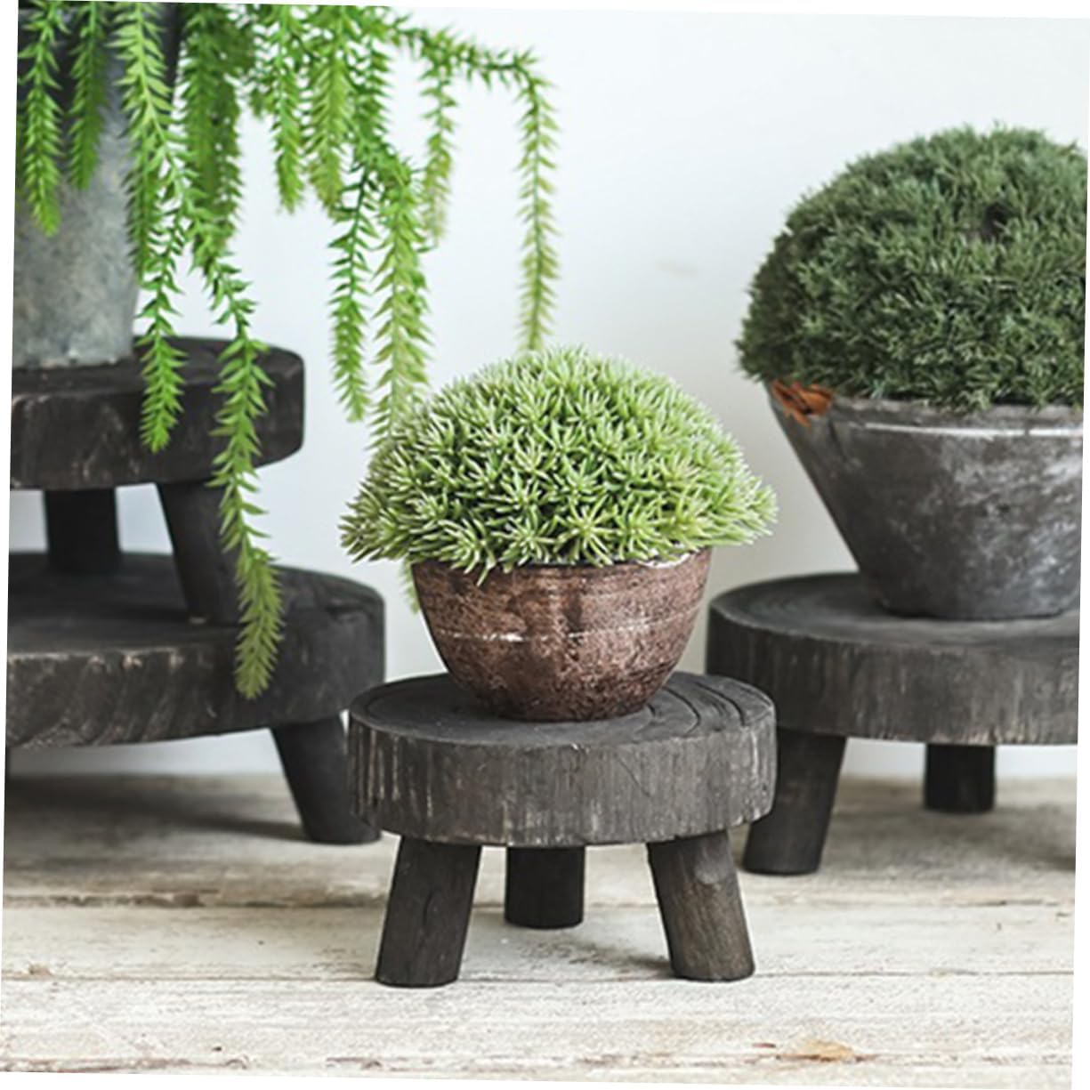 ERINGOGO Indoor Plant Stand Solid Wood Round Riser Perfect for Displaying Flowers Food and Decorations