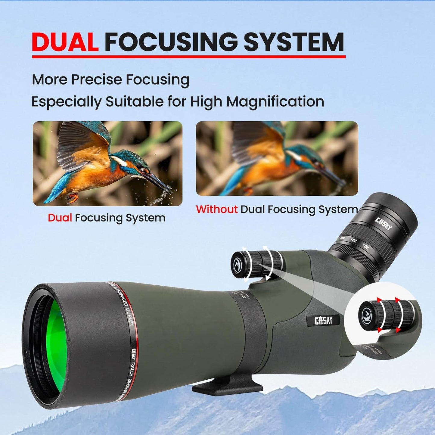 Gosky 20-60x80 Spotting Scope with Phone Adapter, Dual Focusing Waterproof Spotting Scopes for Target Shooting Bird Watching Hunting Wildlife Safari Viewing, BAK4 FMC Spotter Scope with Carrying Case
