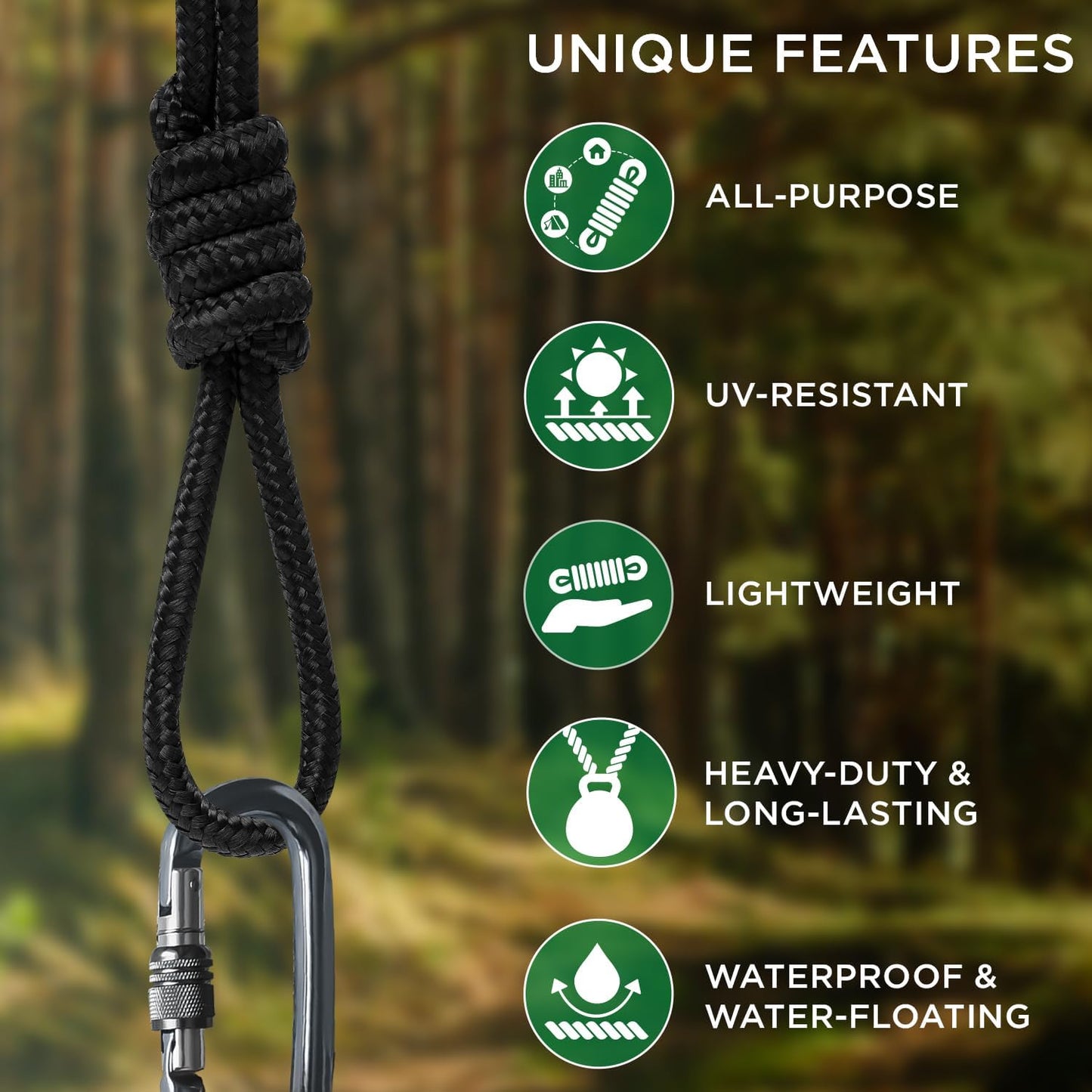 TECEUM Rope – 1/4” & 3/8” – 90 FT | 150 FT – Strong All-Purpose Utility Rope – Camping, Crafting, Flag Pole, Indoor & Outdoor – Polypropylene Nylon Poly Lightweight Diamond Braided Cord – Black