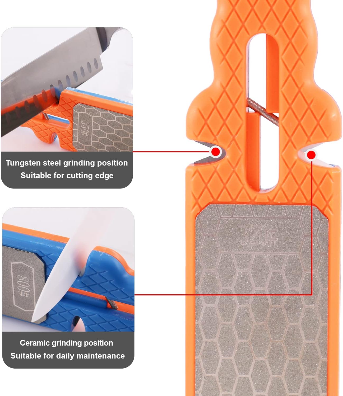 Diamond Sharpening Stone，Double-Side Diamond Knife Sharpening Stone #320/800 for Kitchen Knives Scissors Garden Tools