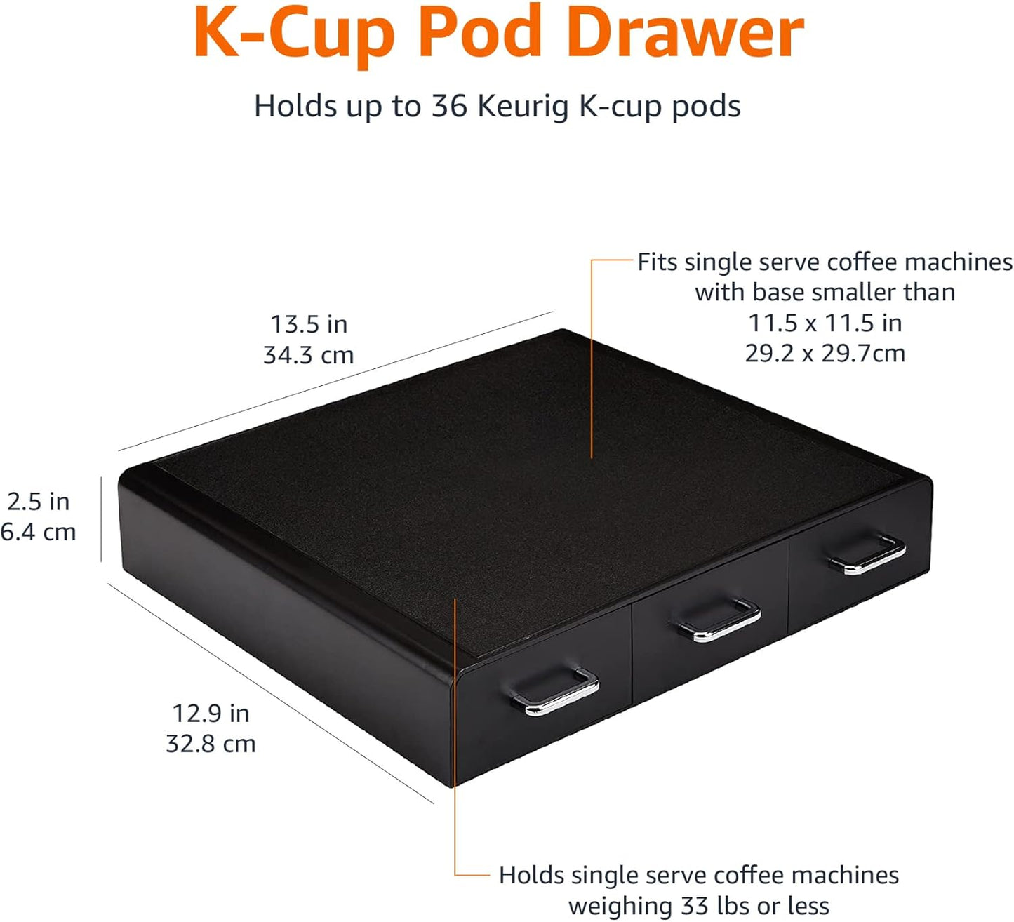 Amazon Basics K-Cup Compatible Coffee Pod Storage Drawer, 3 Easy-Open 