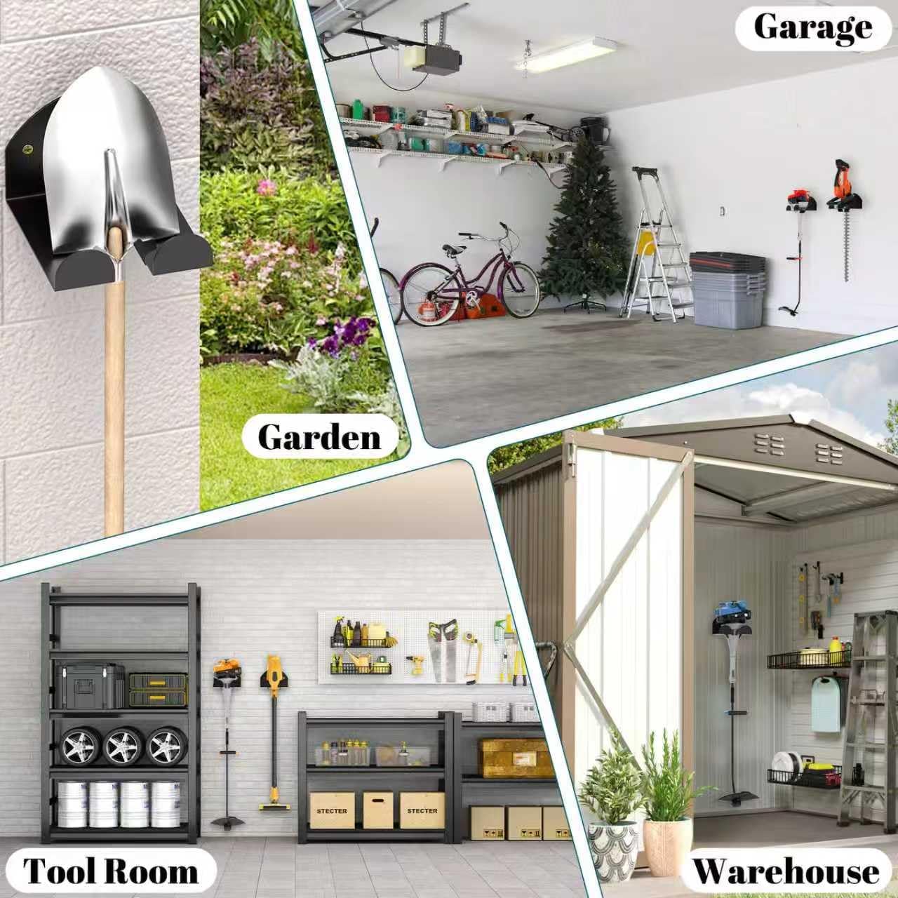 (2 Pack) Garage Organizer Trimmer Rack, Wall Mount Garden Power Tool H