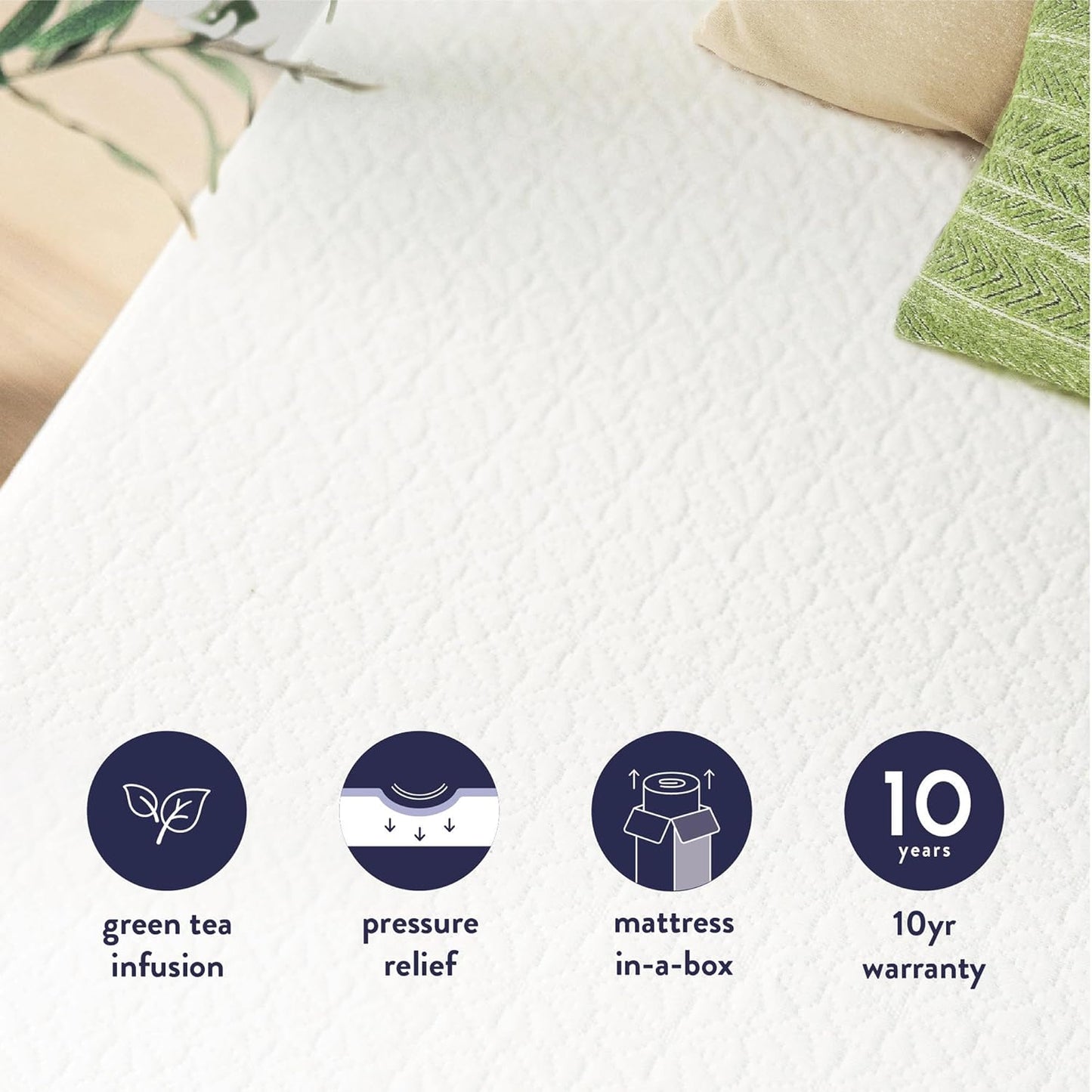 Best Price Mattress 6 inch Twin Mattress Bed-In-A-Box, Green Tea Memory Foam, White