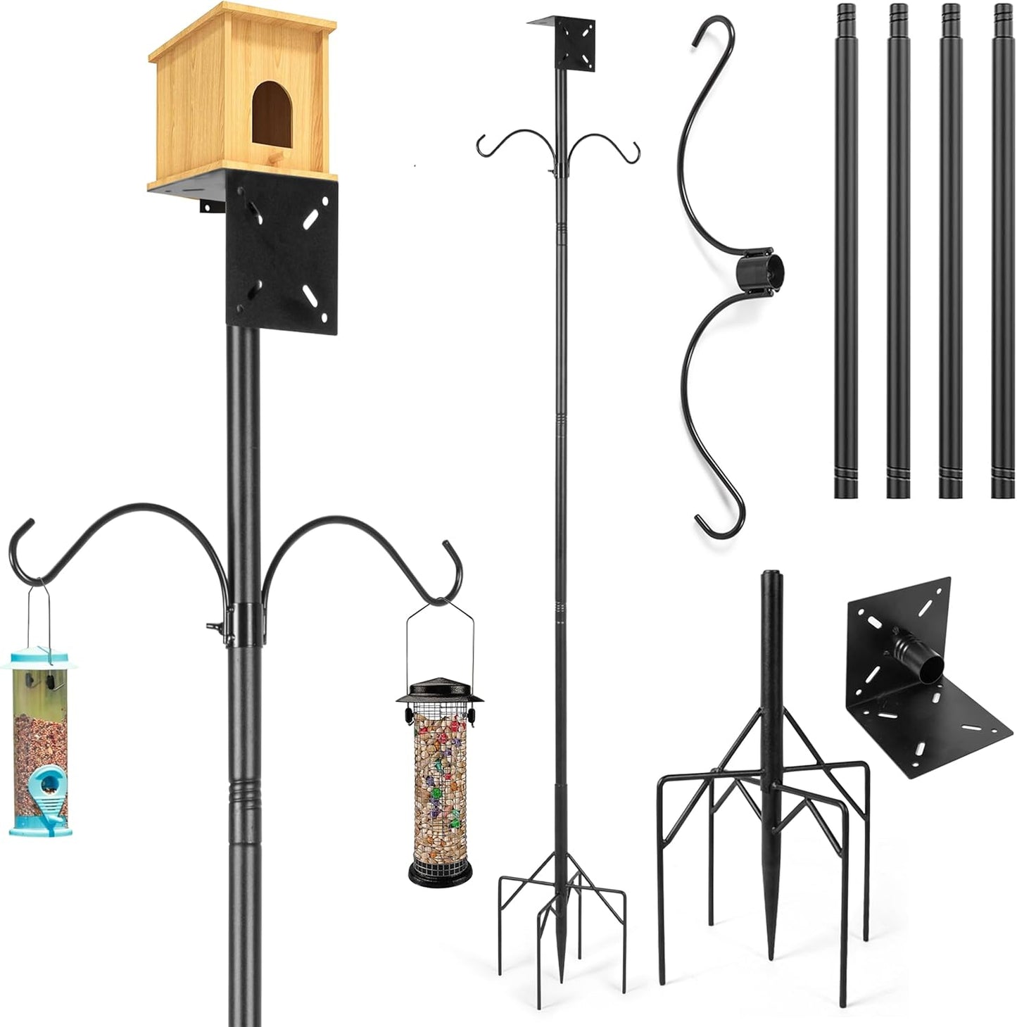 79 Inch Adjustable Bird Feeder Pole for Outdoors Heavy Duty | Bird House Pole | Bird Feeder Stand with Mounting Bracket and Shepherd's Hooks | Mounting Pole for Smart Bird Feeder