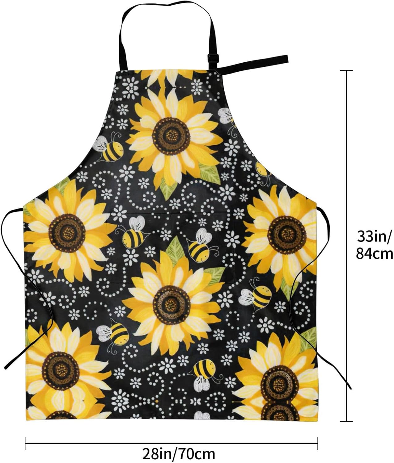 Sunflower bee print Waterproof apron with pocket adjustable cooking ap