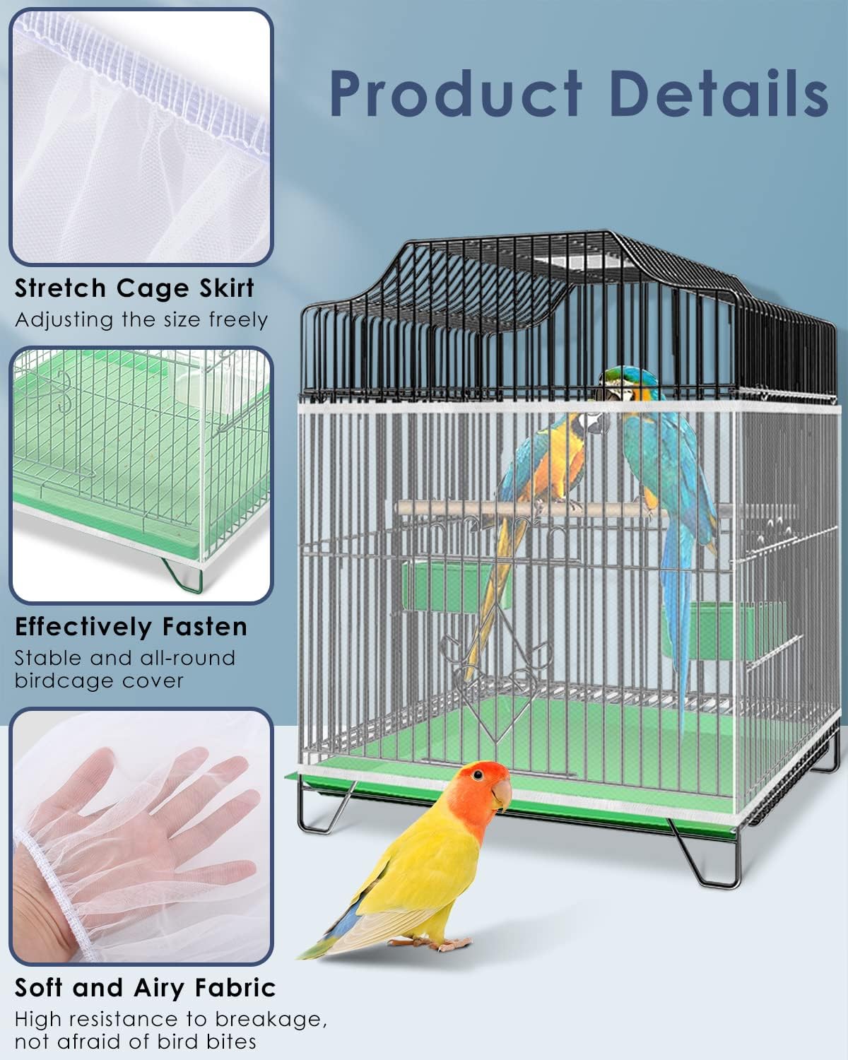 Bissap Bird Cage Seed Catcher, Universal Birdcage Net Nylon Adjustable