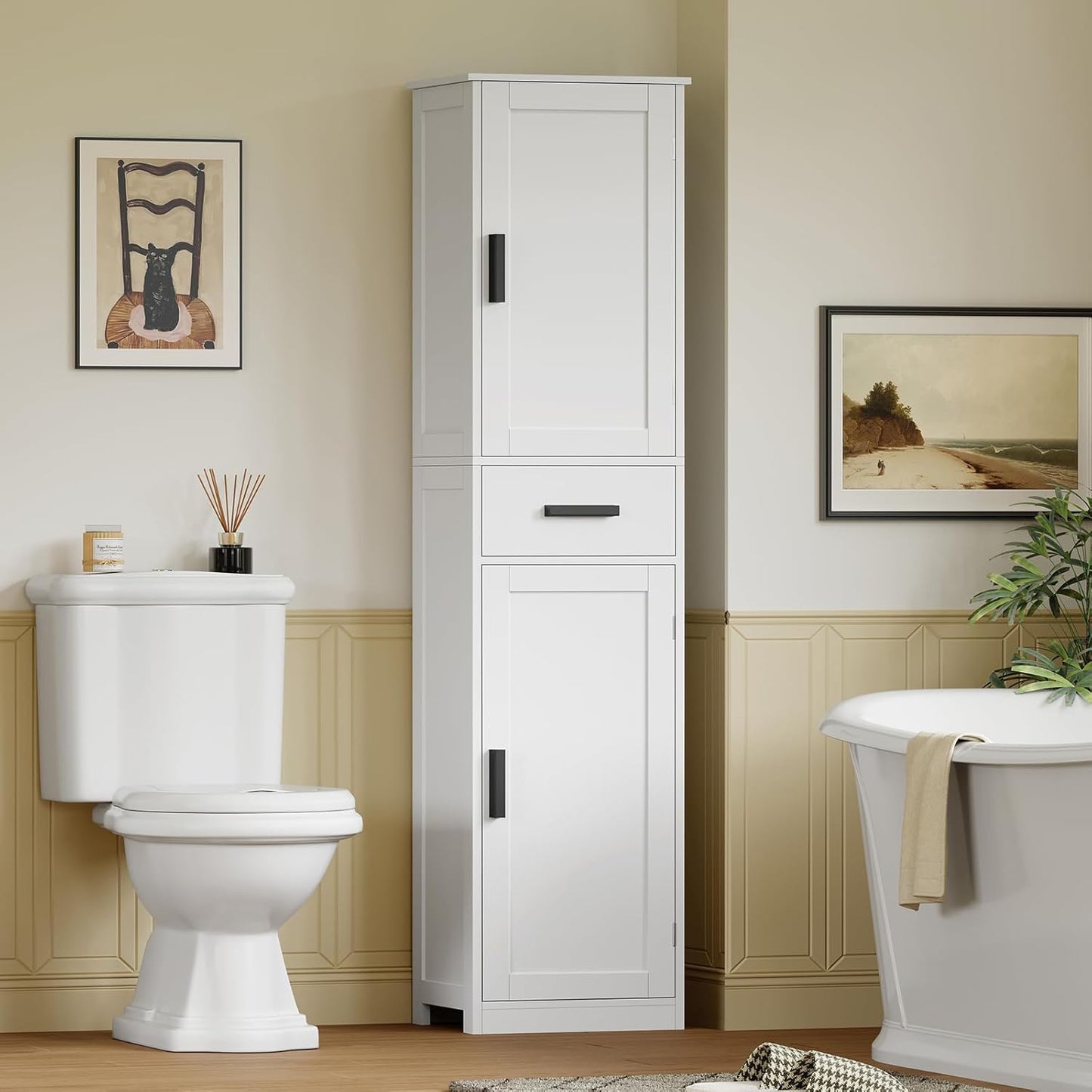 usikey 67'' Tall Bathroom Cabinet, Storage Cabinet with 4 Shelves & 2 