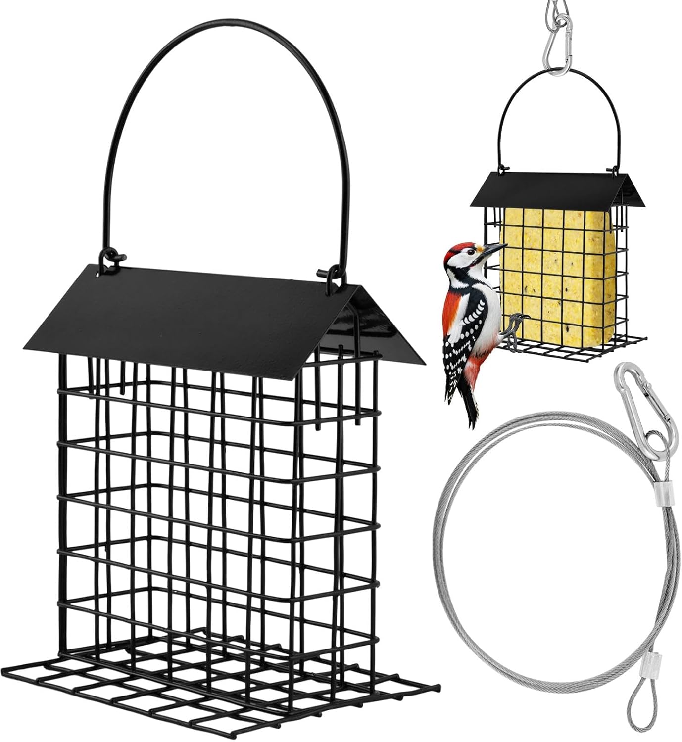 Suet Bird Feeder for Outside Hanging,Suet Feeder Holder with Bird House Hanger,Suet Cake Cage Holder,Single Suet Cage Bird-Feeder,Suet Holder for Wild Birds Woodpecker