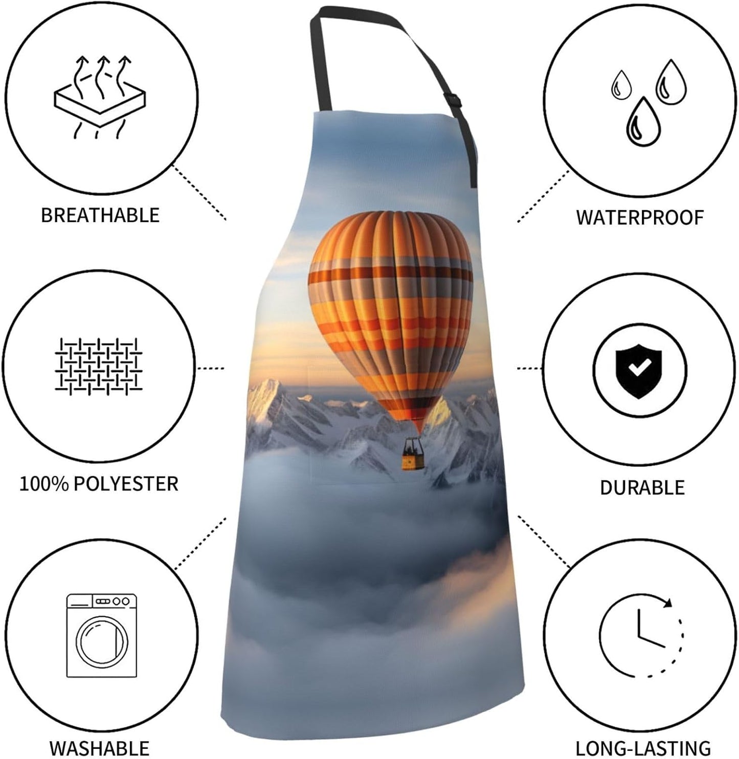Mountain Hot Air Balloon print Waterproof apron with pocket adjustable cooking apron for adult kitchen bibs to bake