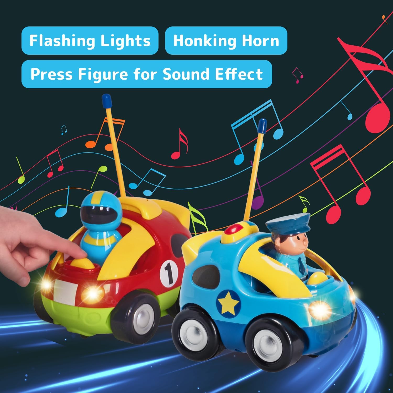 Prextex 2 Pack Cartoon Remote Control Cars for Toddlers - Police Car a