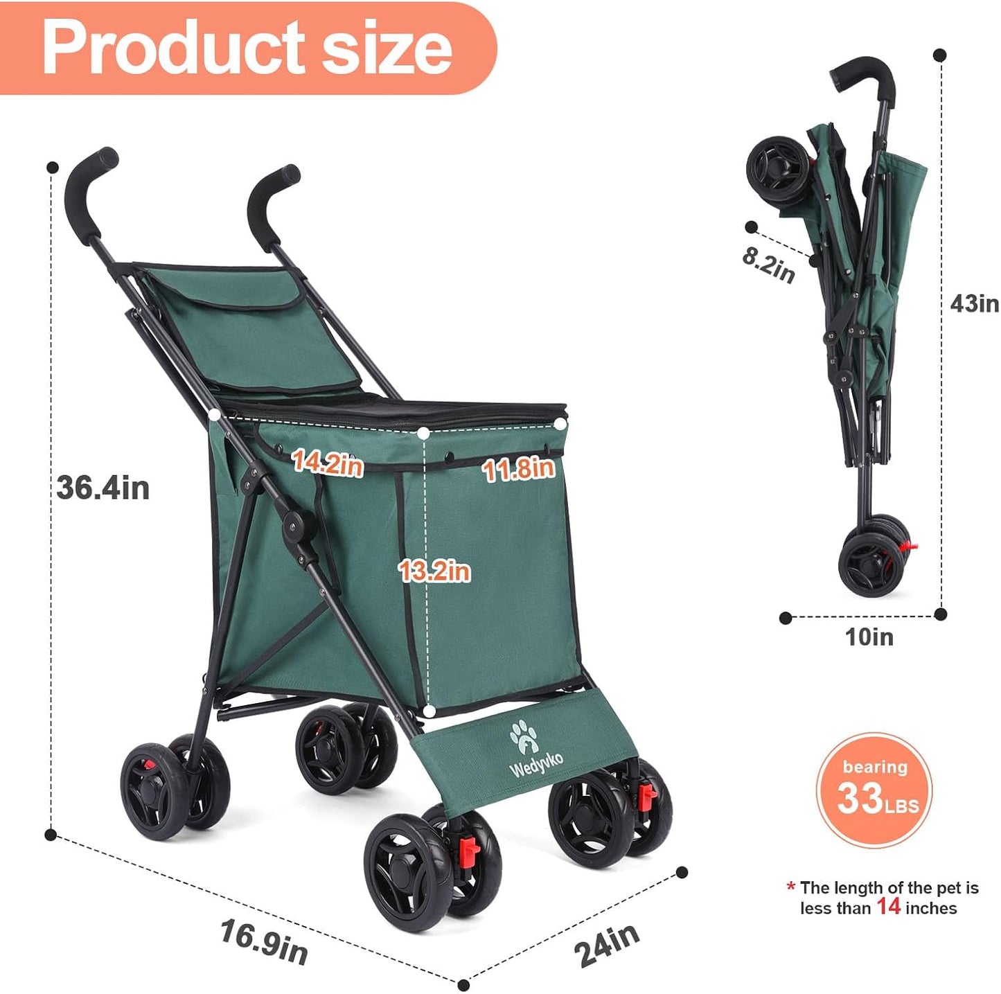 Wedyvko Multifunctional Cart, Shopping Cart, Dog Stroller for Small Do