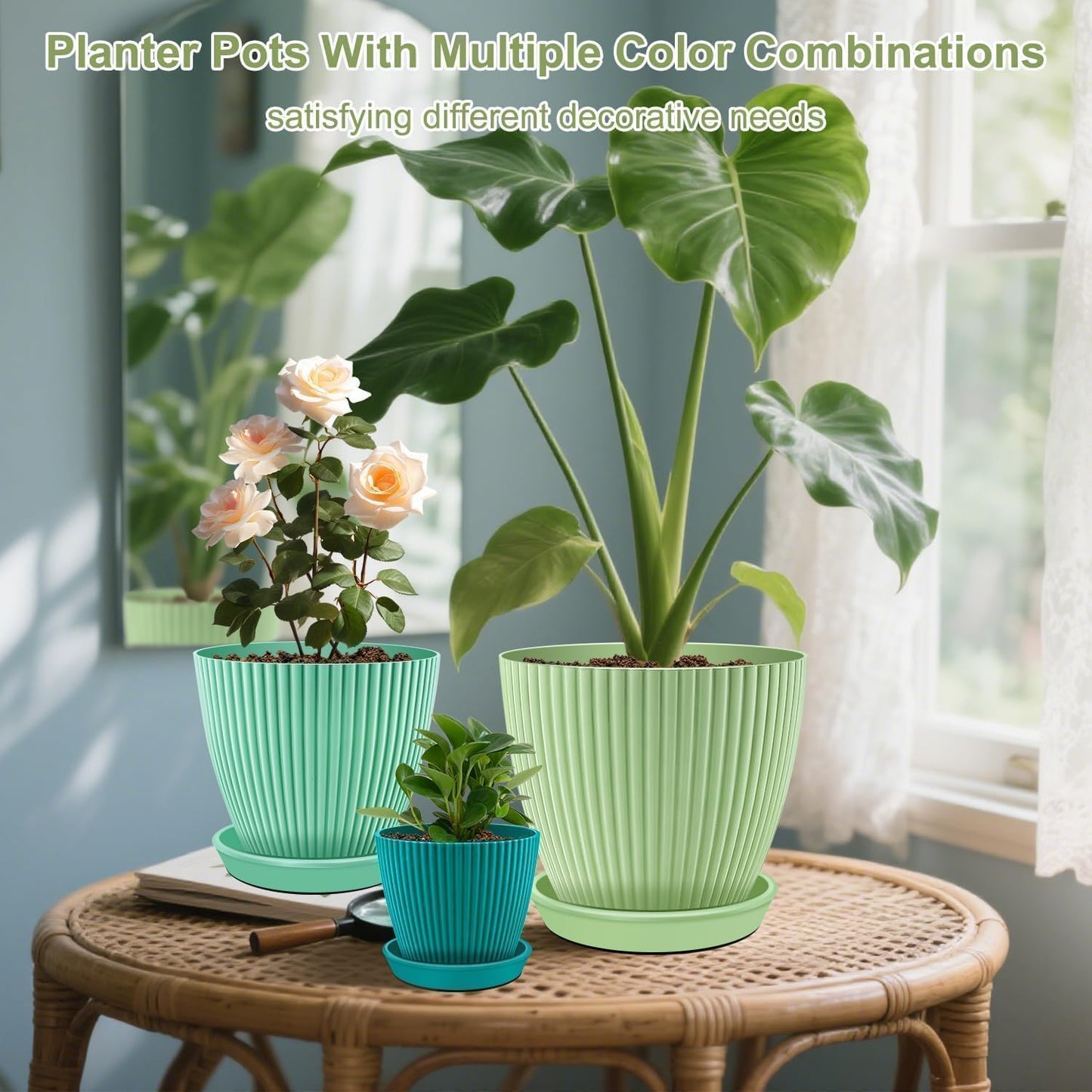 SupKing Plant Pots with Drainage Saucers 7.5/6.7/6/5/4/3.5 Inch Set of