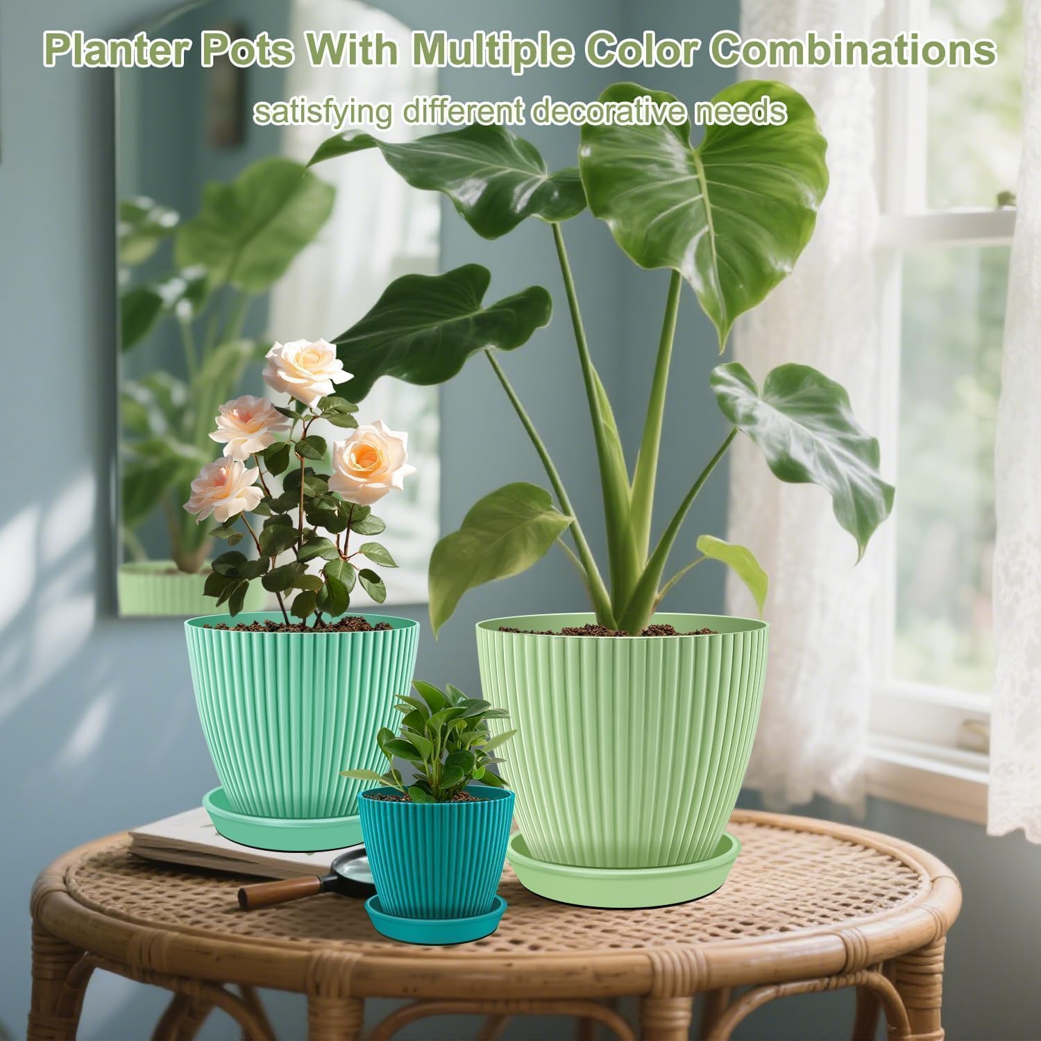 SupKing Plant Pots with Drainage Saucers 7.5/6.7/6/5/4/3.5 Inch Set of