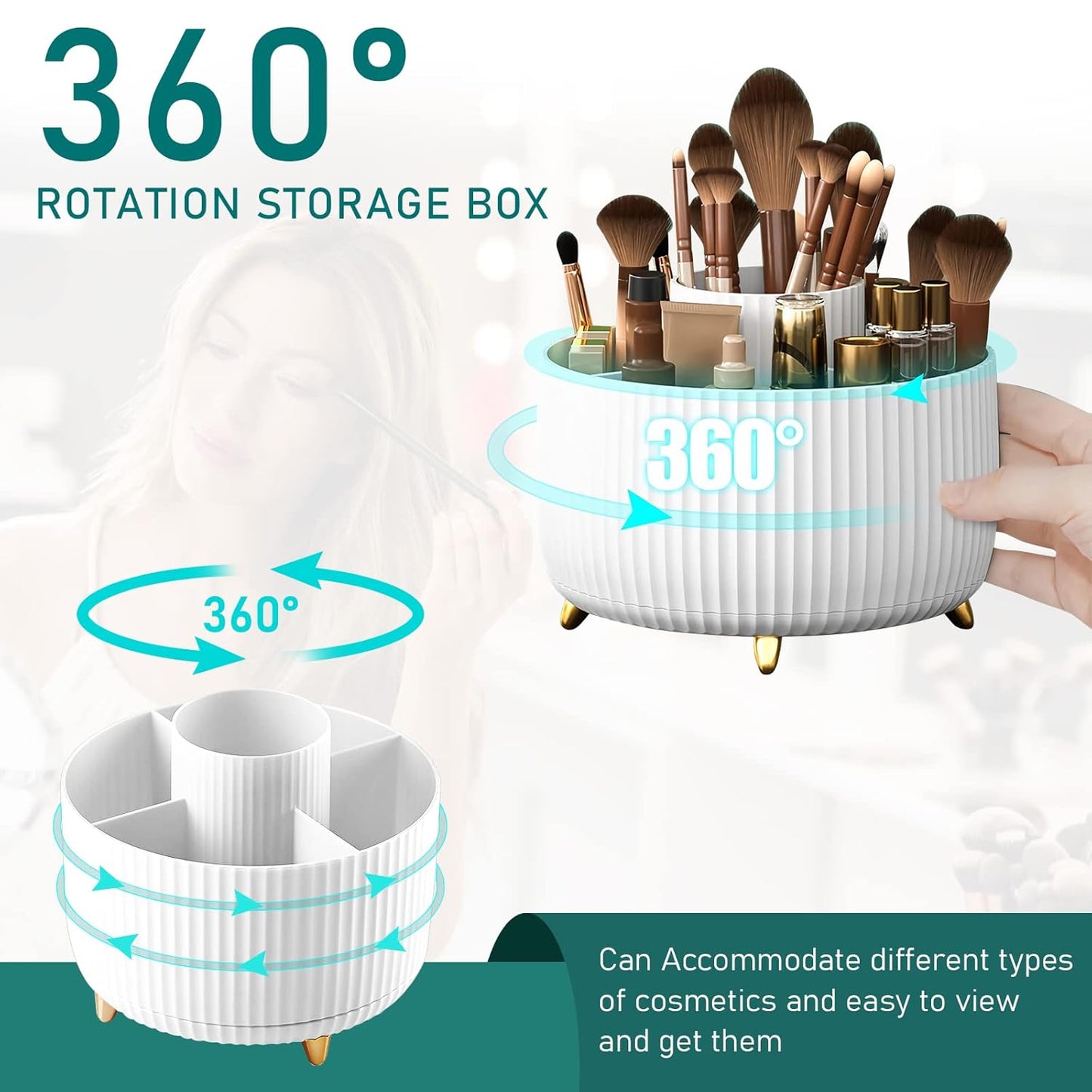 Diesisa Makeup Brush Holder Organizer,360° Rotating Makeup Brush Organ