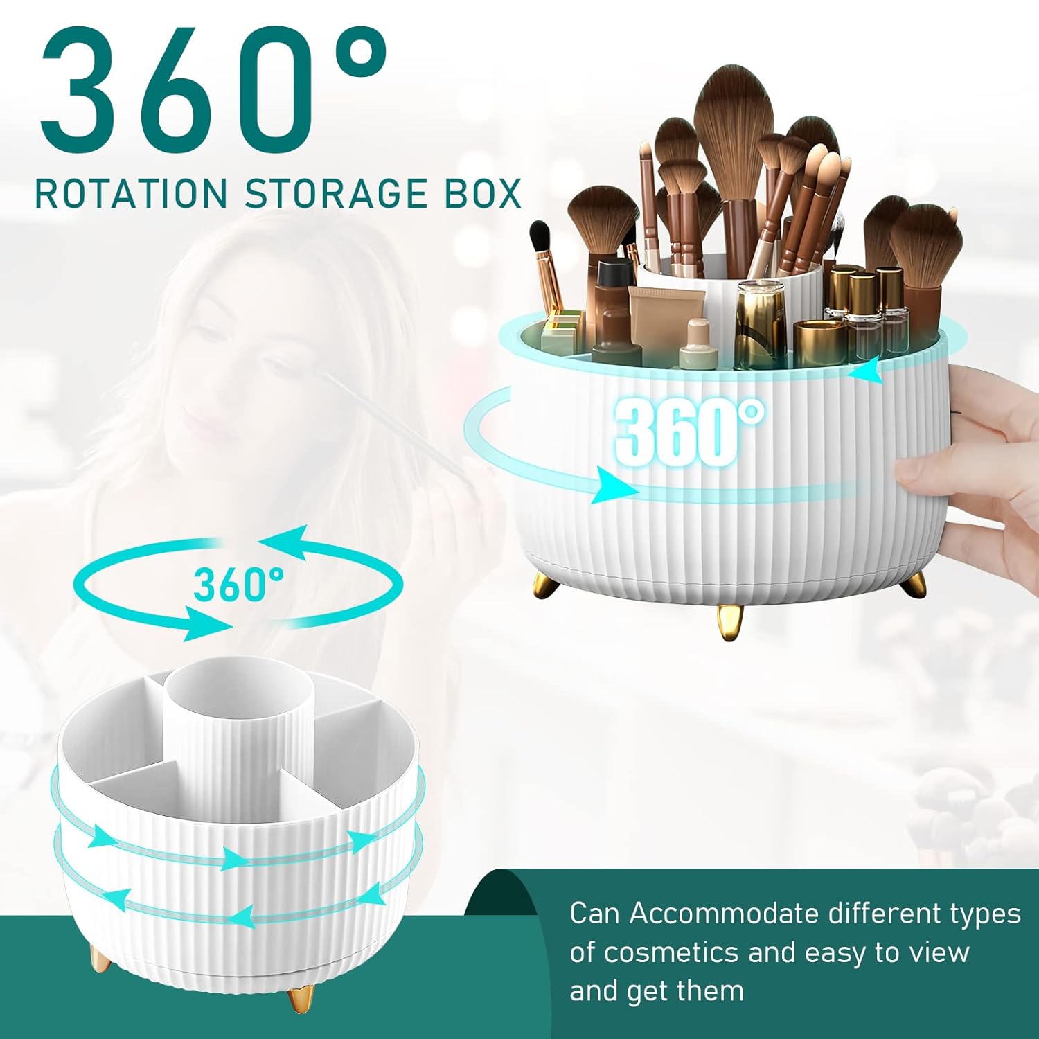 Diesisa Makeup Brush Holder Organizer,360° Rotating Makeup Brush Organ
