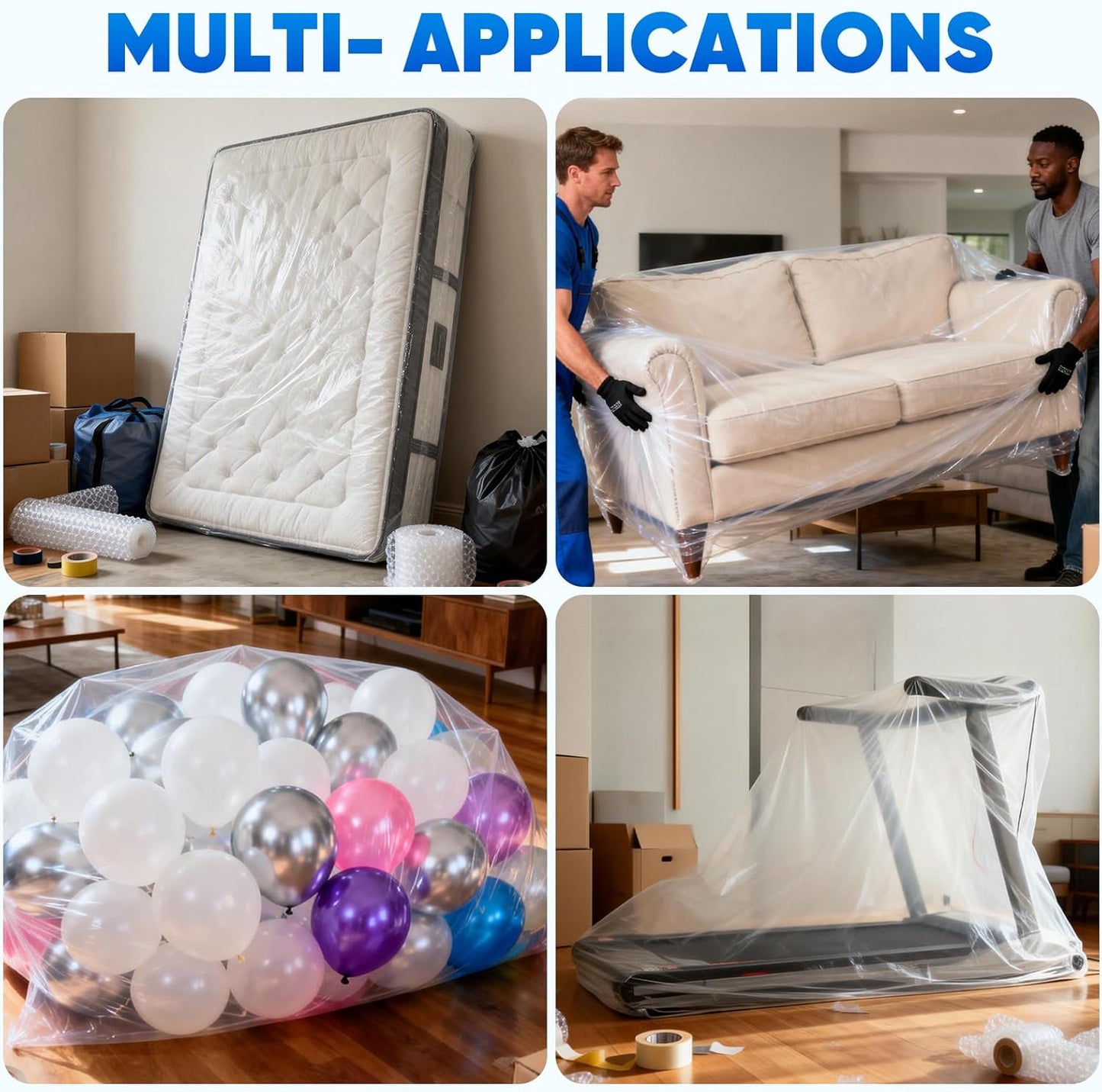 TICONN 2PK Plastic Mattress Bag for Moving Storage, Waterproof Mattress Protector Cover, Heavy-Duty Mattress Moving Supplies (1.5 mil, Queen)